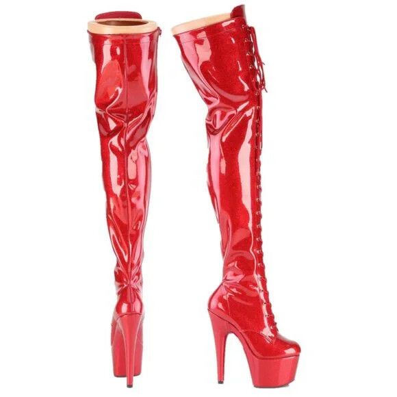 Other Adore 3020 Red Glitter Patent 3020 Thigh High Platform Boots Size US 6 / IT 36 - 3 Thumbnail