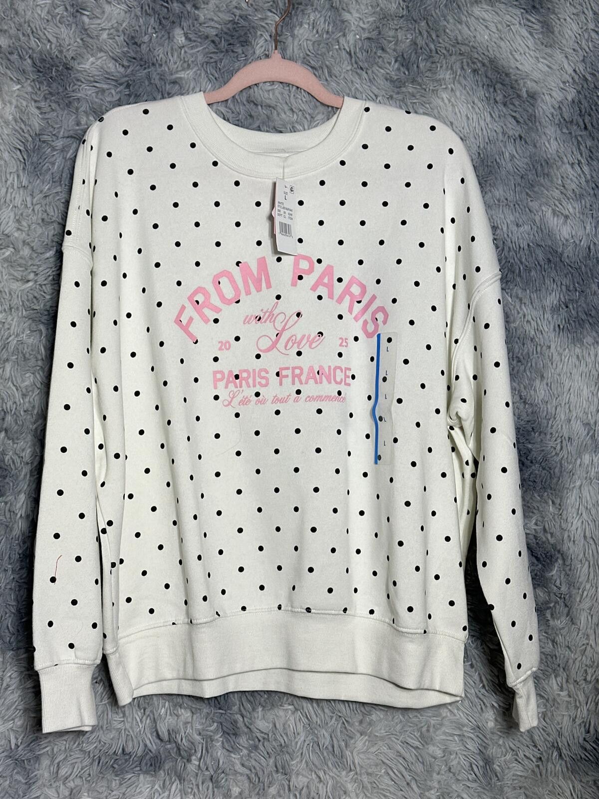 Other White Polka Dot Sweatshirt with Pink Paris Print, Size L Size L / US 10 / IT 46 - 1 Thumbnail