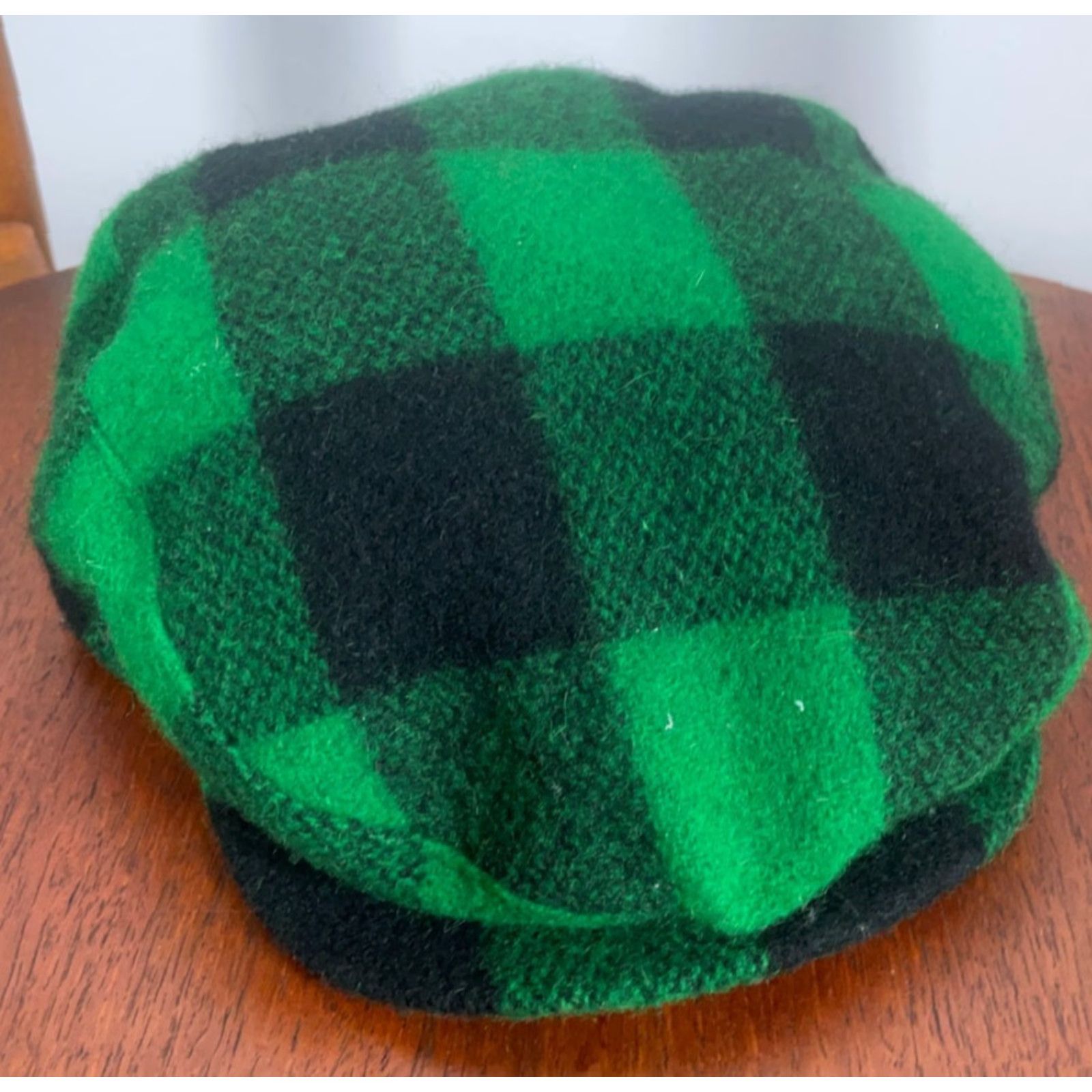 Vintage VINTAGE Wool Newsboy Cap Adult Medium Green Black Buffalo Plaid Cabbie Size ONE SIZE - 2 Thumbnail