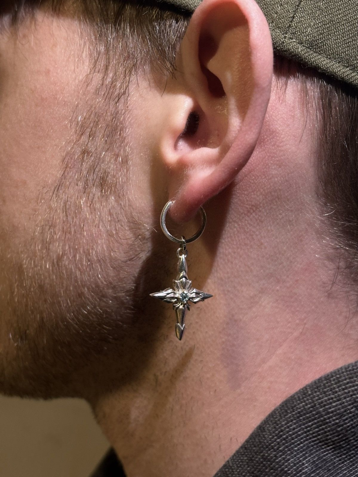 Sterling Silver Cross star earings with topaz gem Size ONE SIZE - 2 Thumbnail
