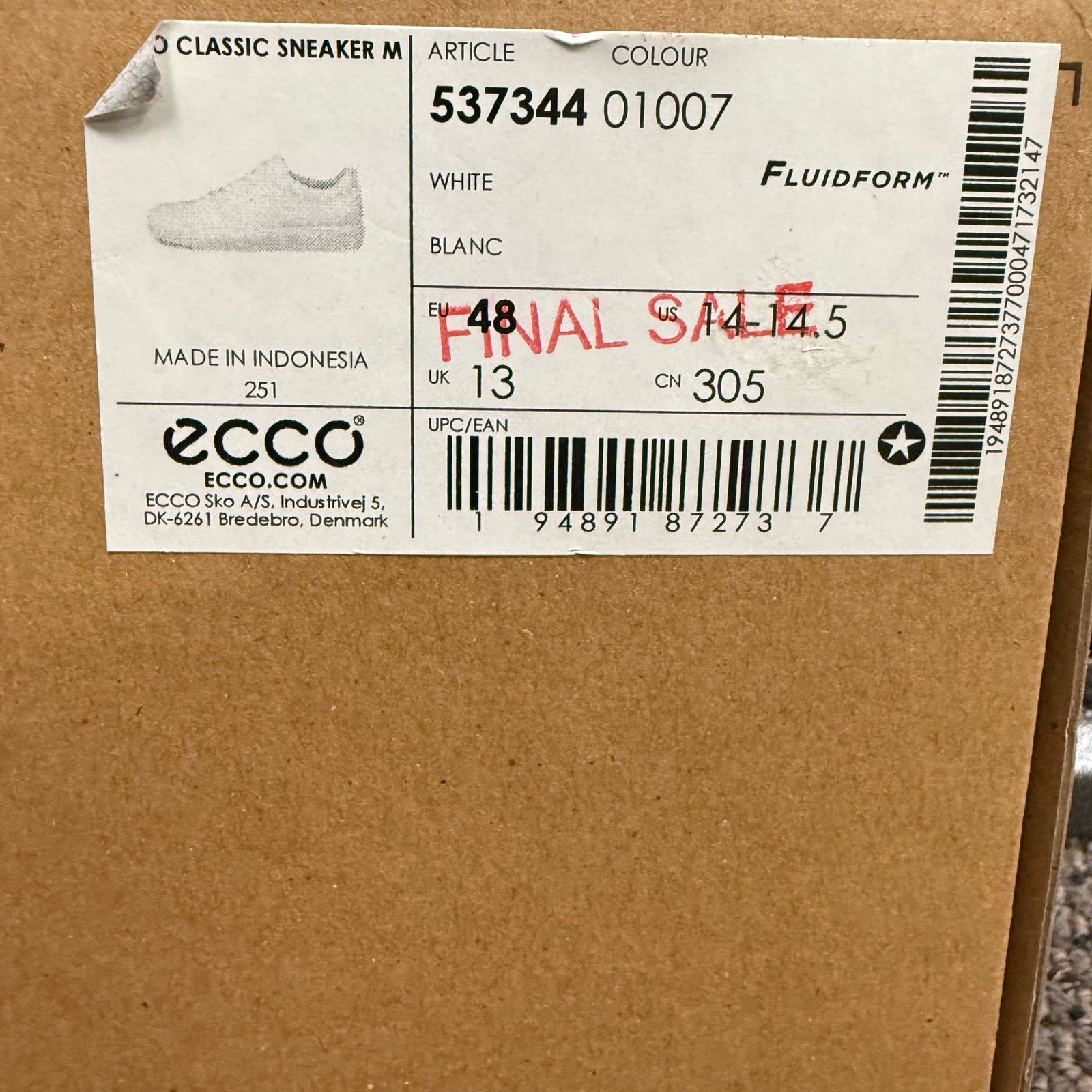 Ecco ECCO MEN'S 48 CLASSIC SNEAKER TRIPLE WHITE CASUAL STYLE Size US 14 / EU 47 - 7 Thumbnail