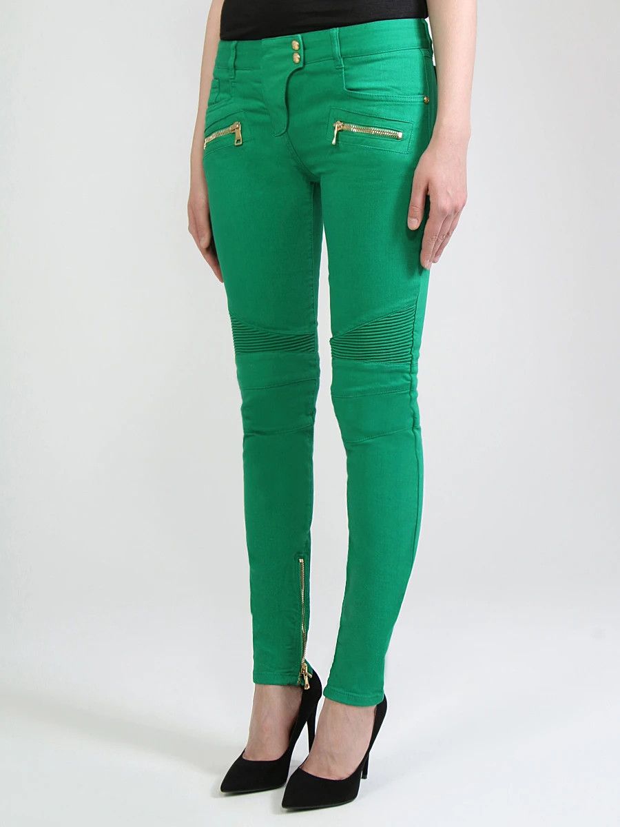 Balmain Balmain Paris Vivid Green Biker Skinny Jeans Size 25" / US 0 / IT 36 - 2 Thumbnail