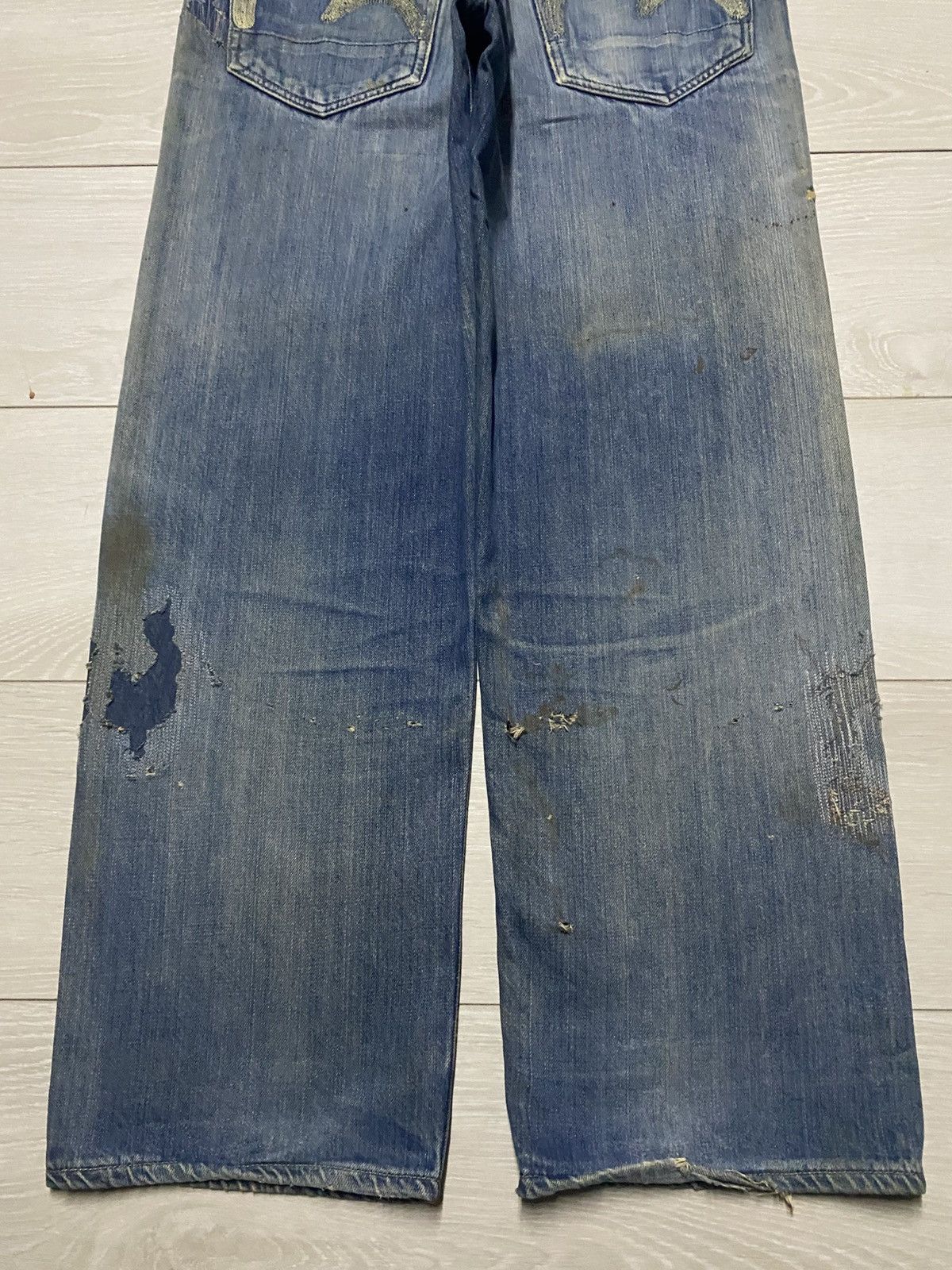 Evisu Crazy Vintage Evis 90s Heavy repaired Distressed Baggy Jeans Size US 33 - 6 Thumbnail