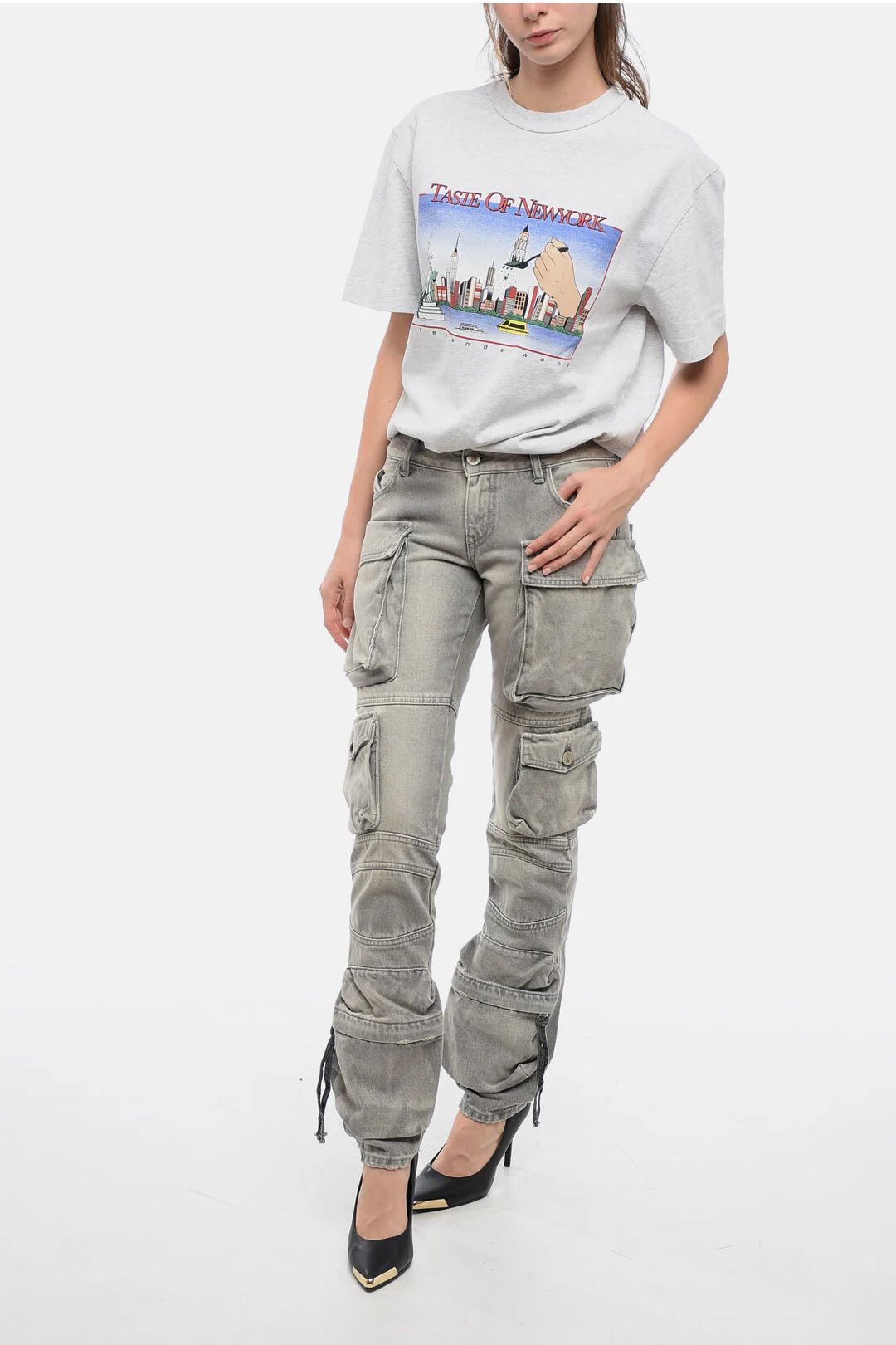 The Attico og1mm0426 Low-Rise Denim Cargo Pan in Grey Size 25" / US 0 / IT 36 - 4 Thumbnail