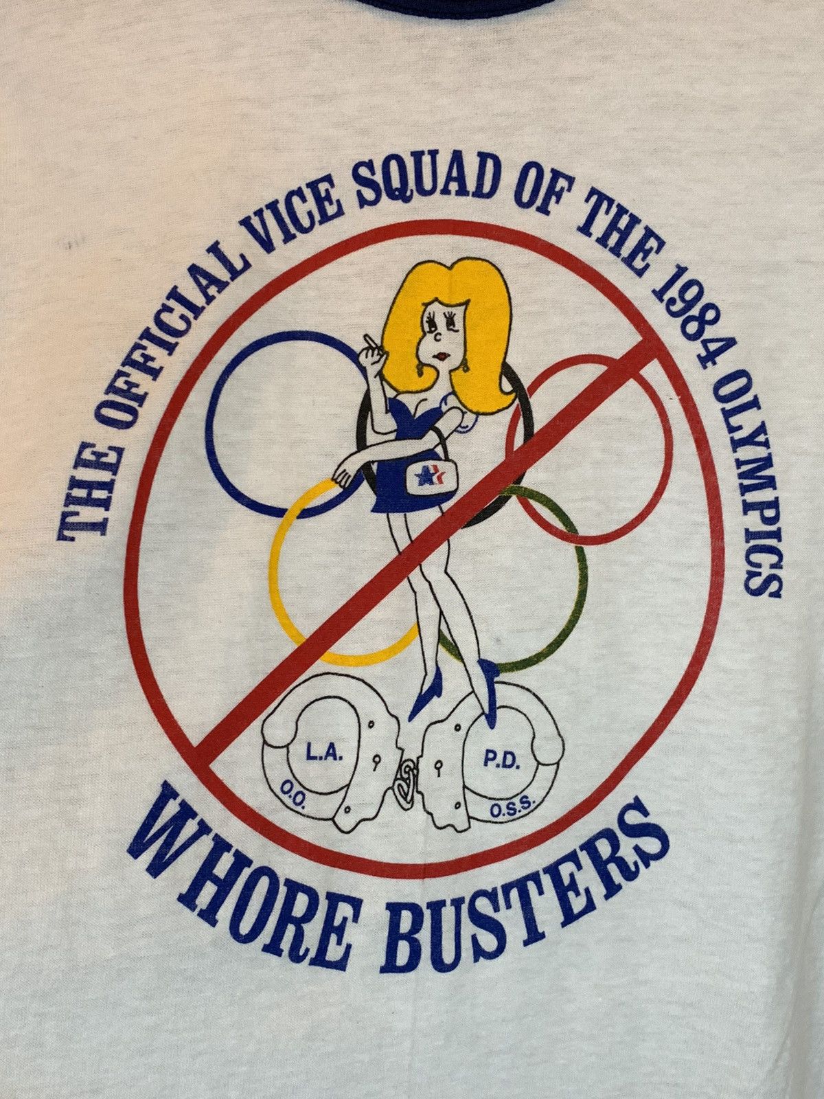 Vintage *RARE* Vintage 1984 Whore Busters LAPD Olympics Vice T-Shirt Size US M / EU 48-50 / 2 - 2 Thumbnail