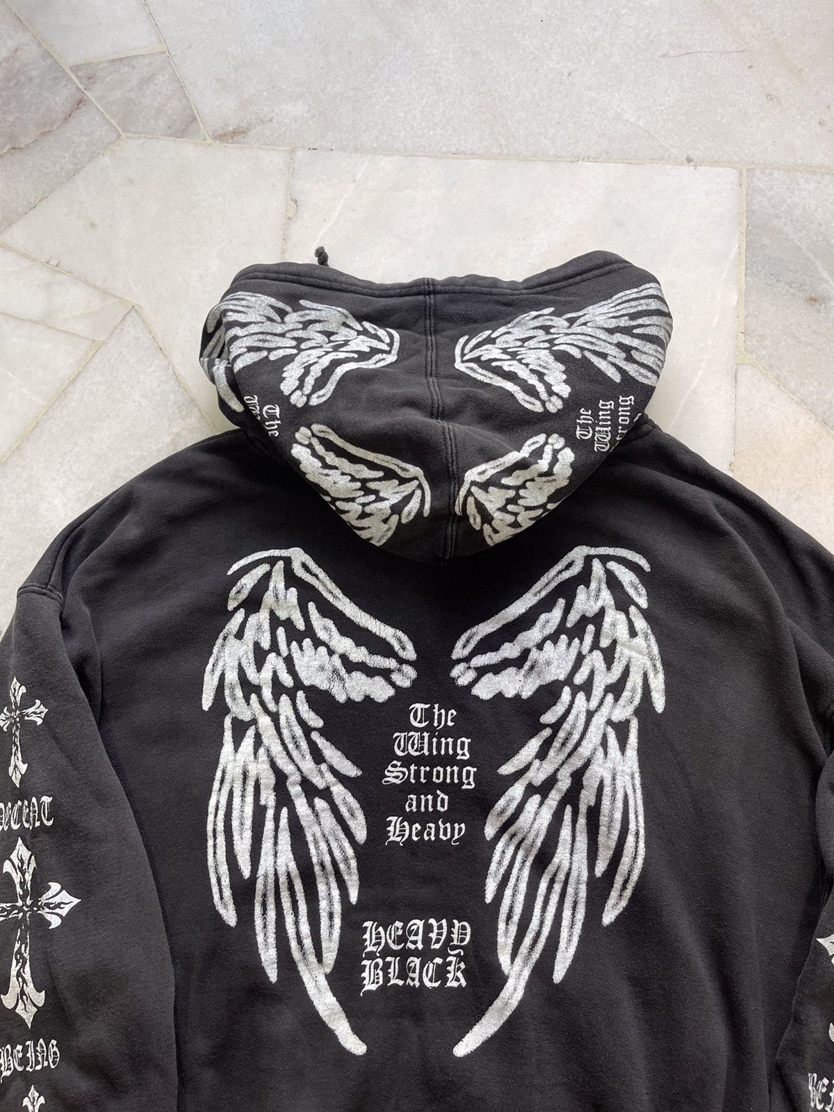 Beauty Beast 2000s Y2K Third Row Heavy Black Cross Faded Hoodie A4 Size US L / EU 52-54 / 3 - 13 Thumbnail