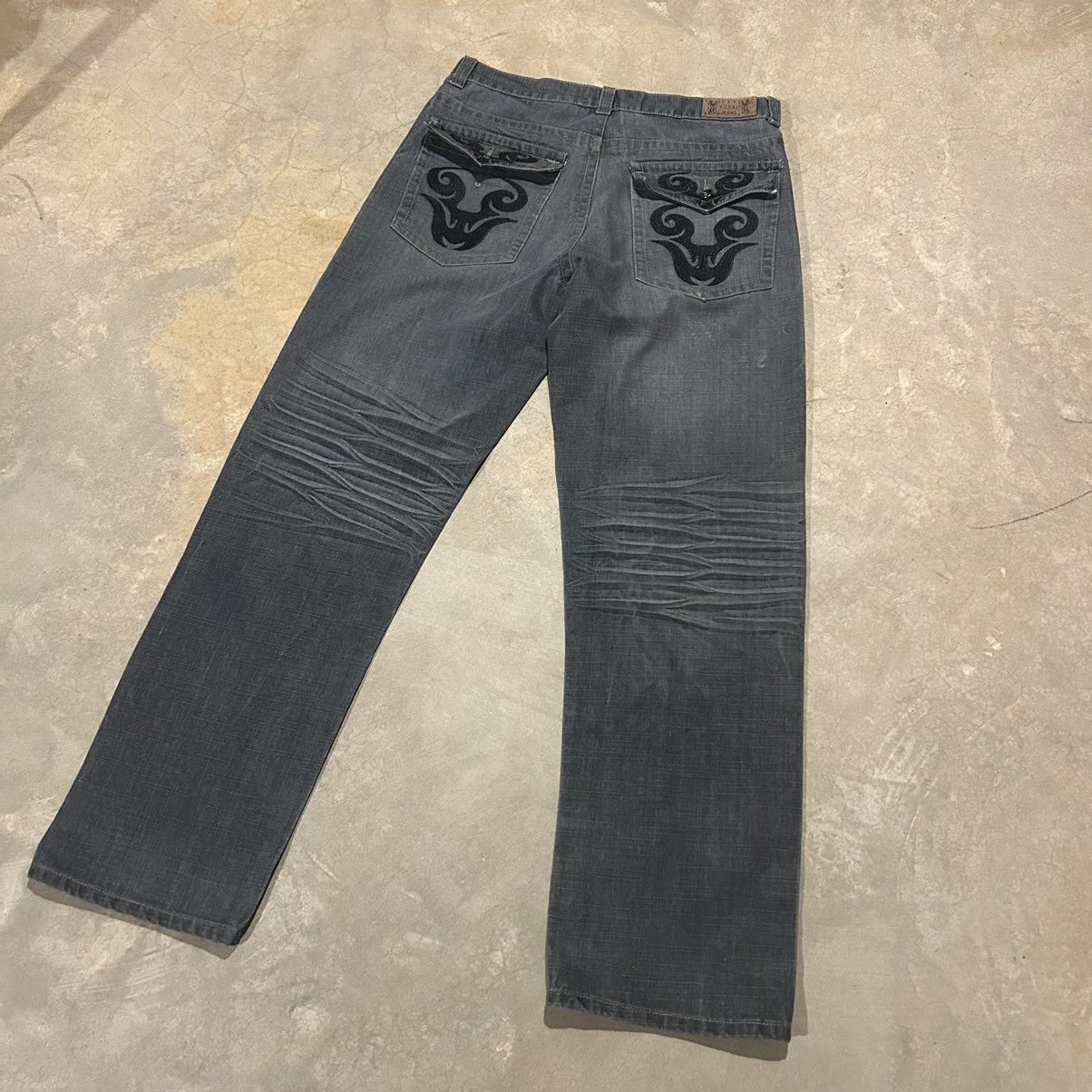 Affliction × Southpole × Vintage Crazy Vintage Y2K Embroidered Baggy Faded Jeans Cyber Size US 35 - 2 Thumbnail