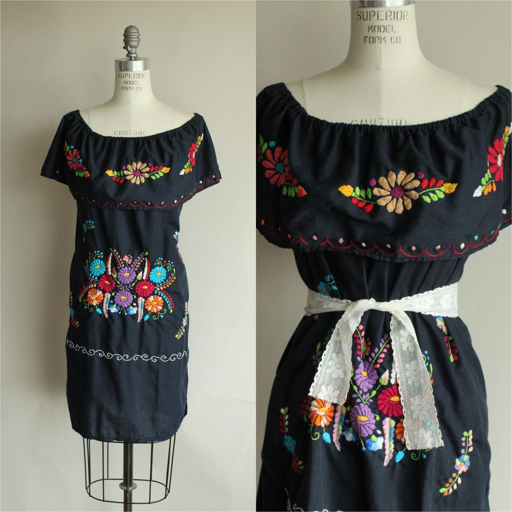 Vintage Vintage 1980s 1990s Dress, Volup Navy Blue Mexican Oaxaca Em Size XL / US 12-14 / IT 48-50 - 1 Thumbnail