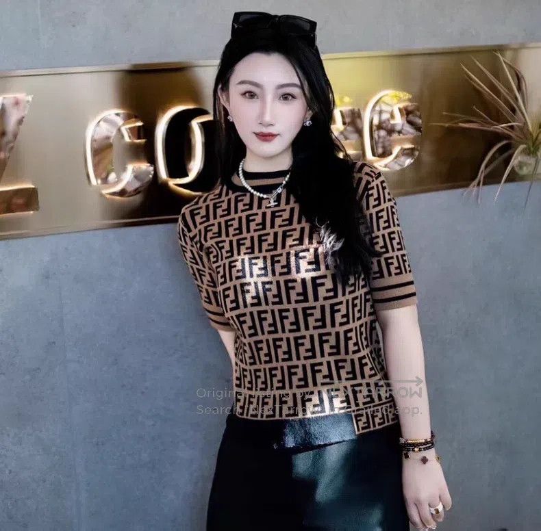 Fendi Fendi Dark Brown Logo All-Over Printed Crewneck Knit Top Size XS / US 0-2 / IT 36-38 - 8 Thumbnail