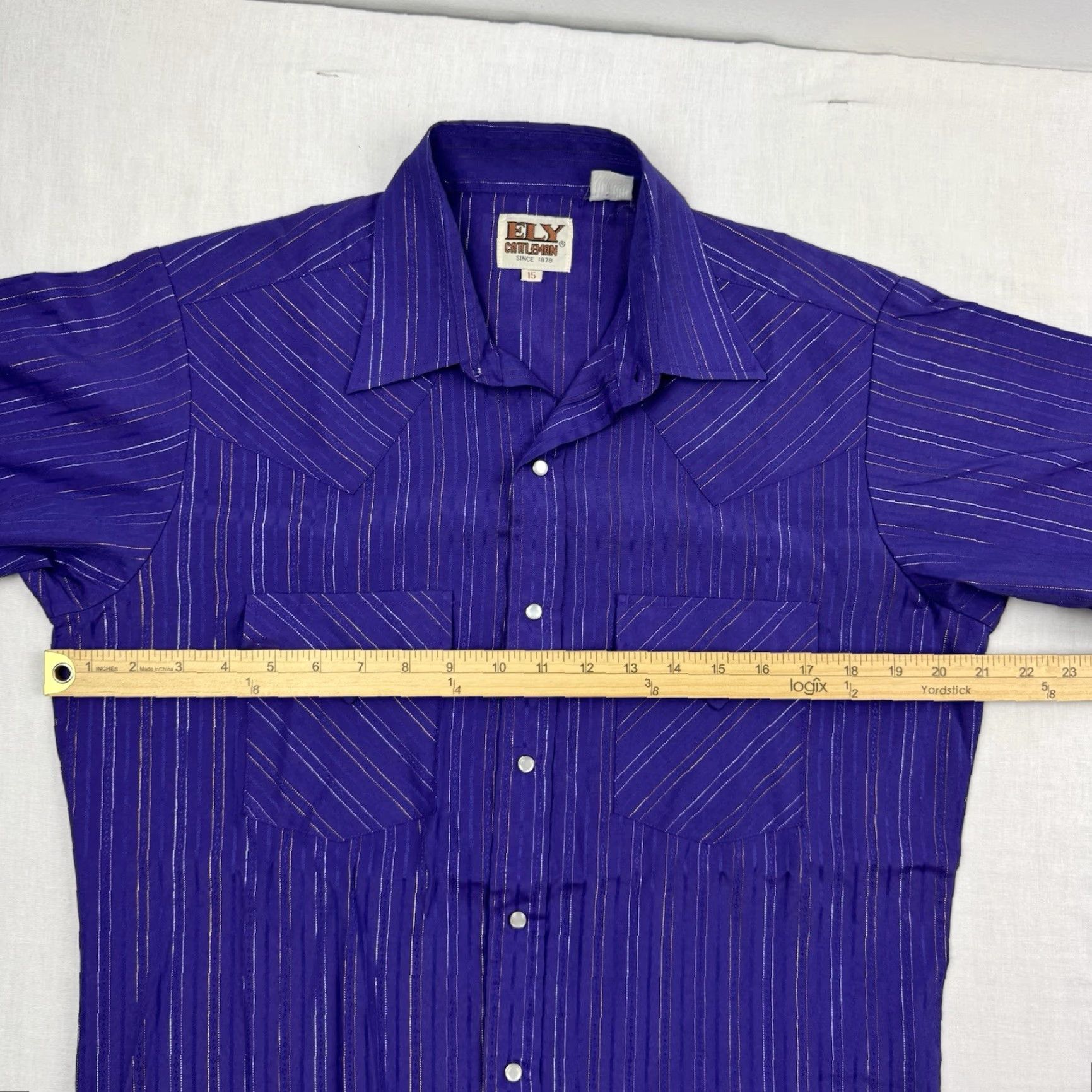 Vintage VINTAGE Ely Cattleman Shirt Adult 15 Striped Button-Up Short Sleeve Western 90s Mens Purple Size US M / EU 48-50 / 2 - 7 Thumbnail
