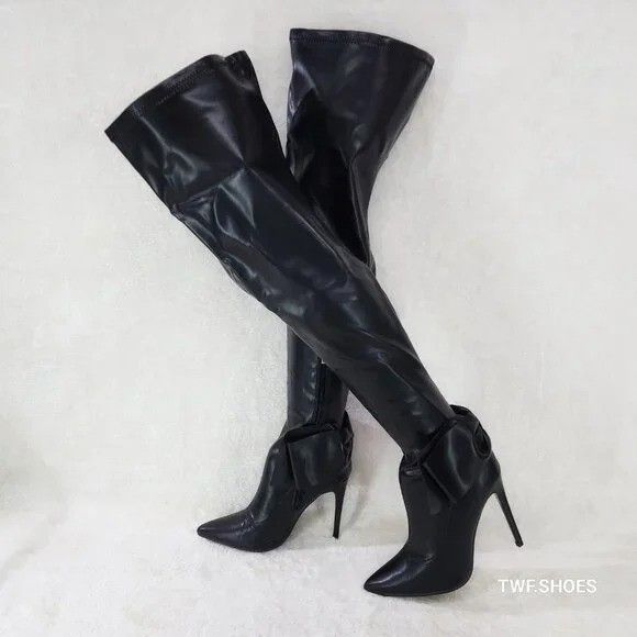 Other OTK Thigh Boots Black High Heel Stiletto Boots Big Back Bow Size US 8.5 / IT 38.5 - 2 Thumbnail