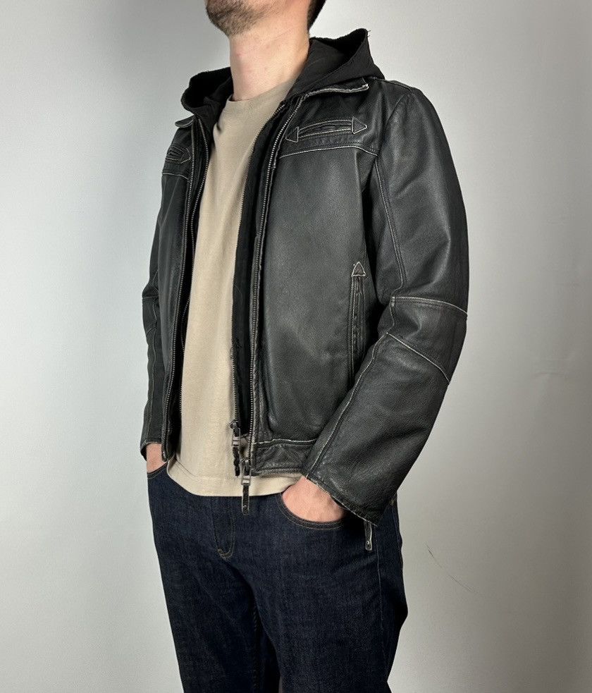 Genuine Leather Distressed Detachable Hood Real Leather Biker Jacket Size 48 Size US M / EU 48-50 / 2 - 1 Thumbnail