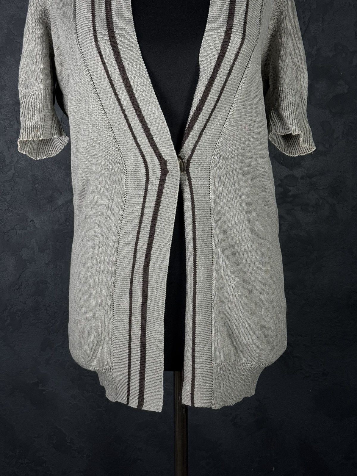 Brunello Cucinelli Brunello Cucinelli Beige Short Sleeve Button Long Cardigan Size M / US 6-8 / IT 42-44 - 3 Thumbnail