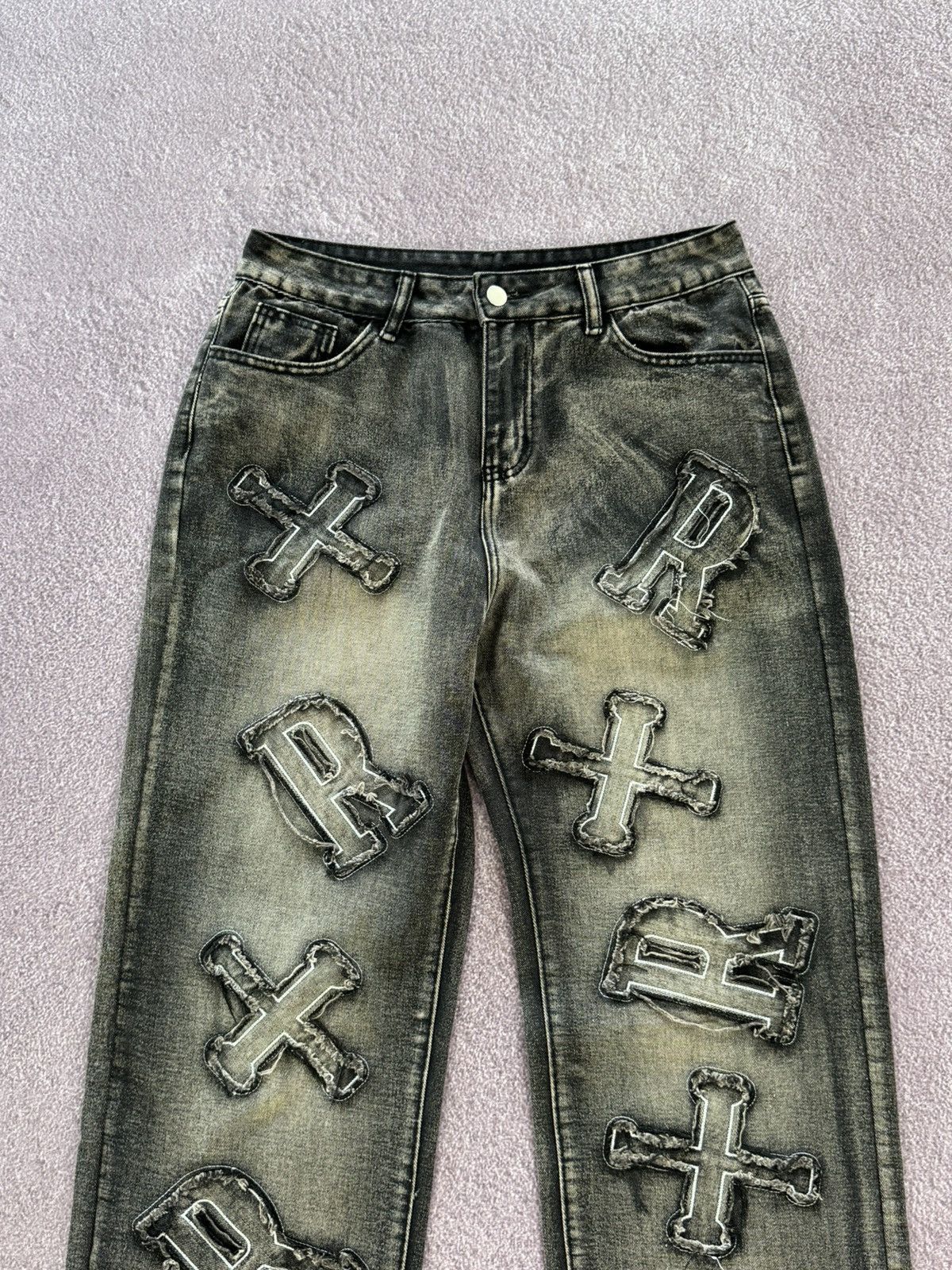 If Six Was Nine Goth Vibe Patchwork Logo Baggy Y2K Grunge Style Pants Size 33" - 3 Thumbnail