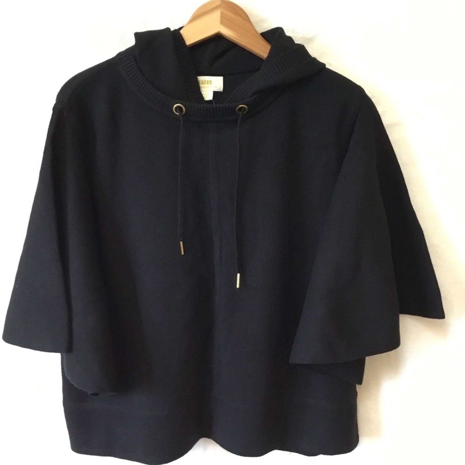 Maeve Black Crop Hoodie Sweater with Cape Sleeves