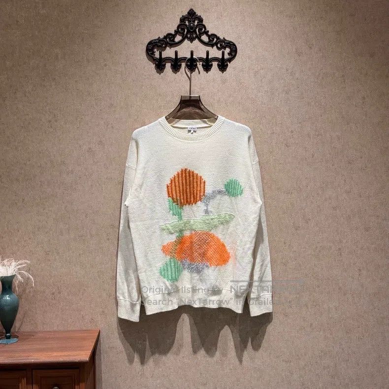 Loewe Loewe White Patterned Wool Knit Sweater Size L / US 10 / IT 46 - 1 Thumbnail
