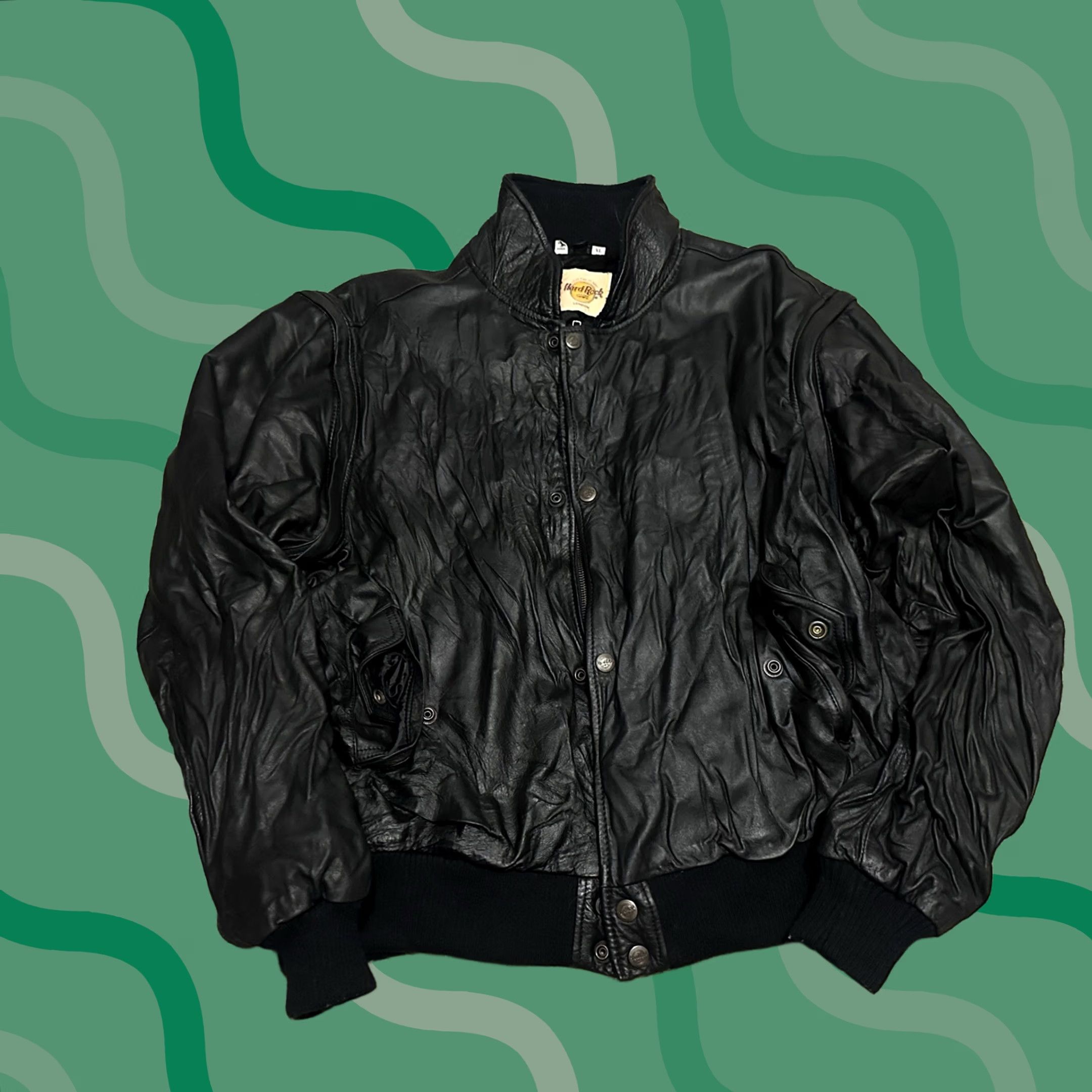 Hard Rock Cafe VINTAGE Hard Rock Leather Bomber Jacket Mens XL Black 90s Embroidered Logo Size US XL / EU 56 / 4 - 1 Thumbnail