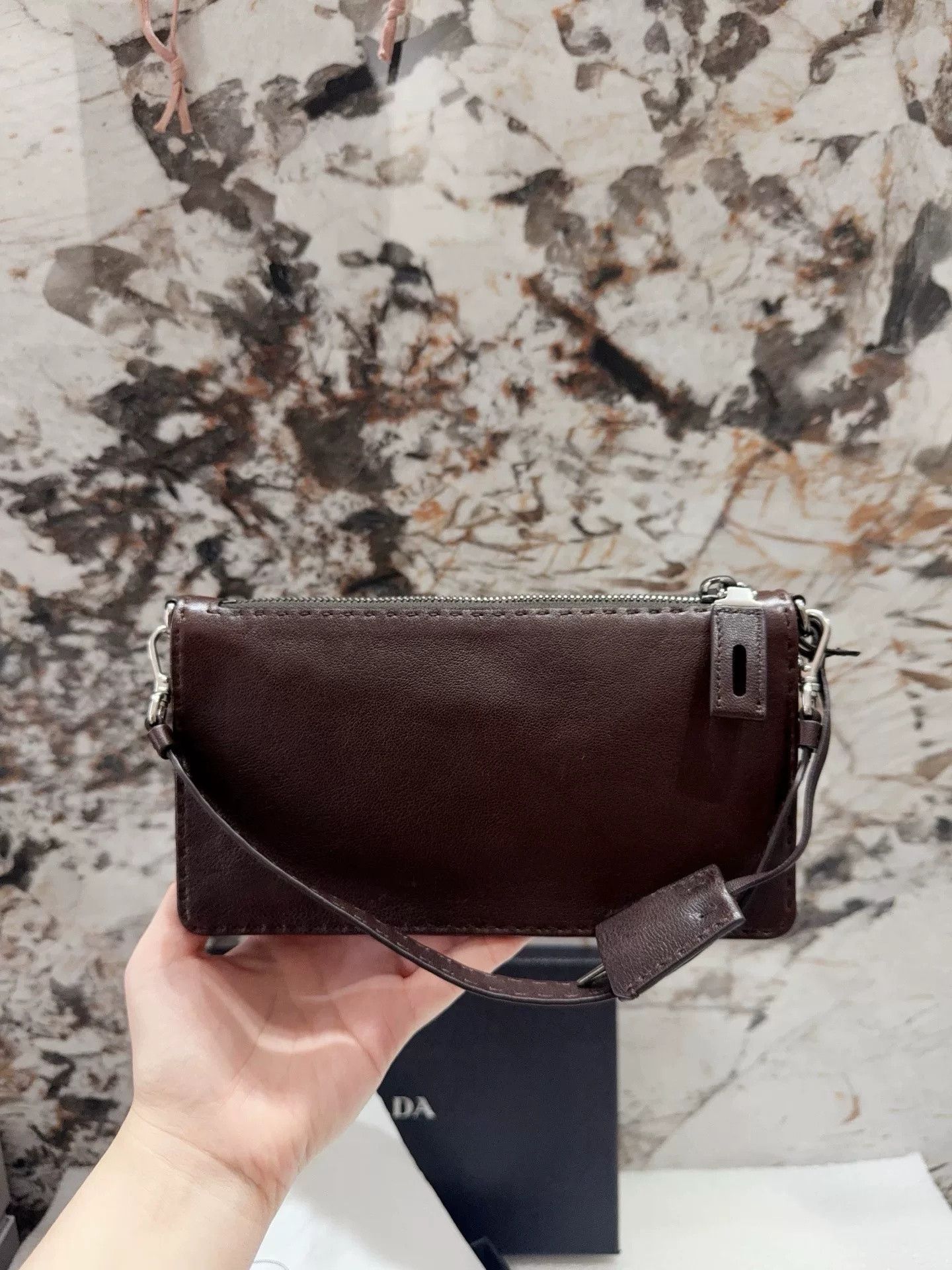 Prada Prada Brown Zip Clutch Handbag Size ONE SIZE - 4 Thumbnail