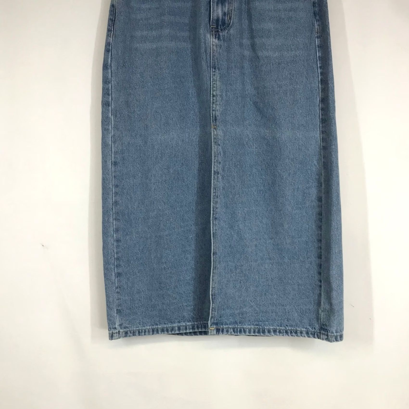 Shein SHEIN Denim Maxi Skirt Blue High Rise Straight Petite Small Wash Womens Skirt 90s Style Pockets Zip Front Button All Seasons Size 24" / US 00 / IT 34 - 3 Thumbnail