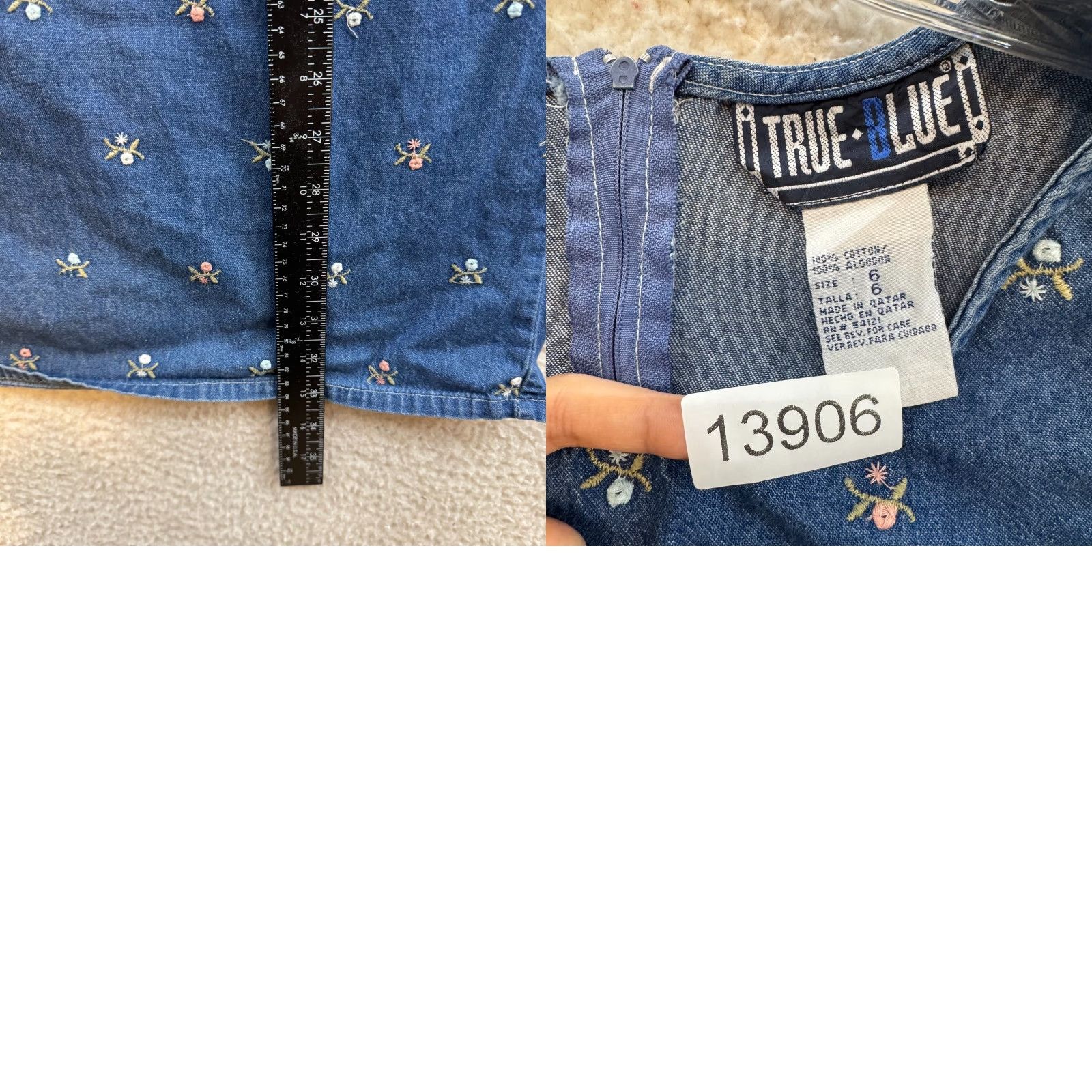 Denime VINTAGE True Blue Denim Dress 6 Medium Sheath Chambray Ditsy Floral Cottagecore 1990s Womens Dress Size M / US 6-8 / IT 42-44 - 8 Thumbnail