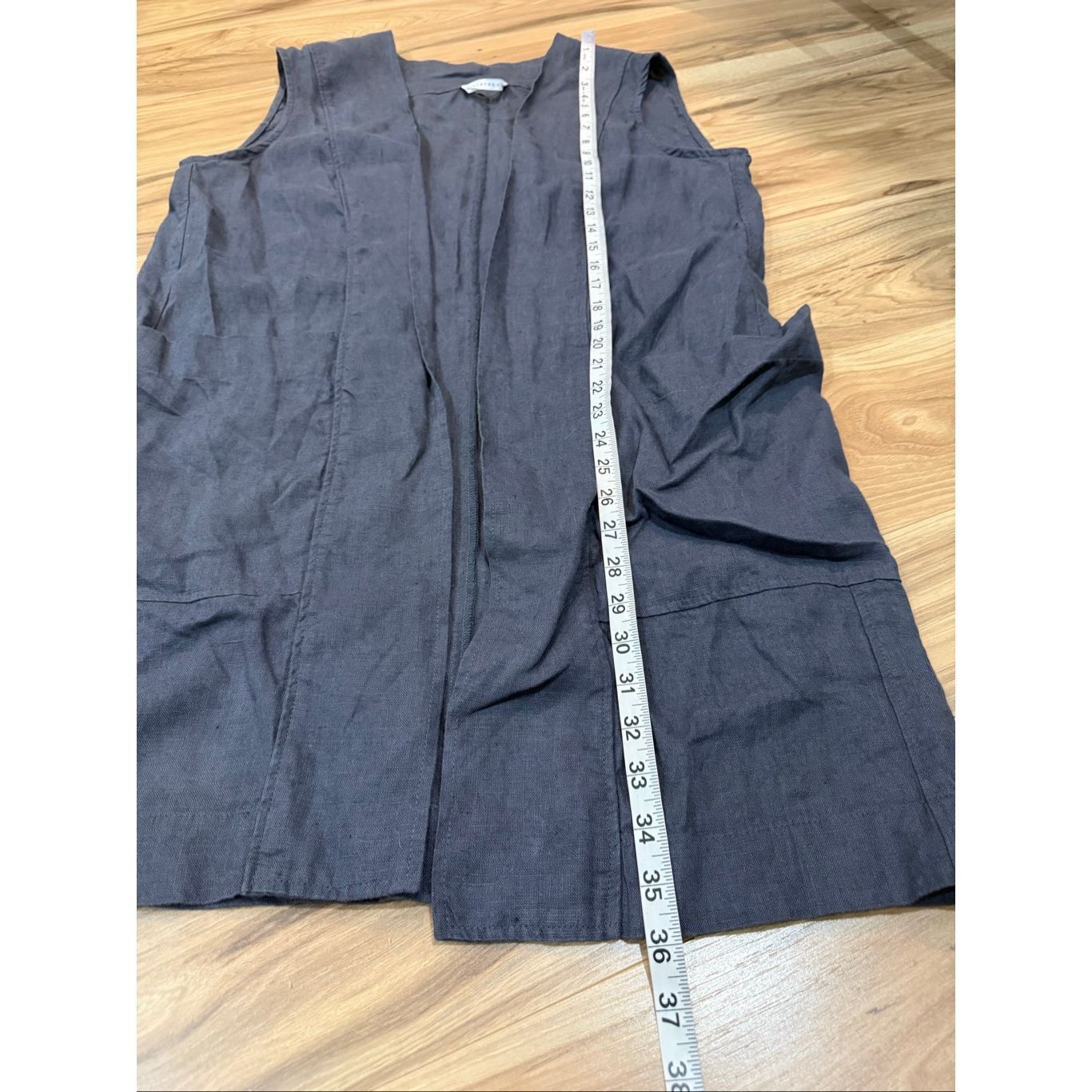 Linea Linenfox charcoal grey linen open front vest cardigan pocket Size L / US 10 / IT 46 - 5 Thumbnail