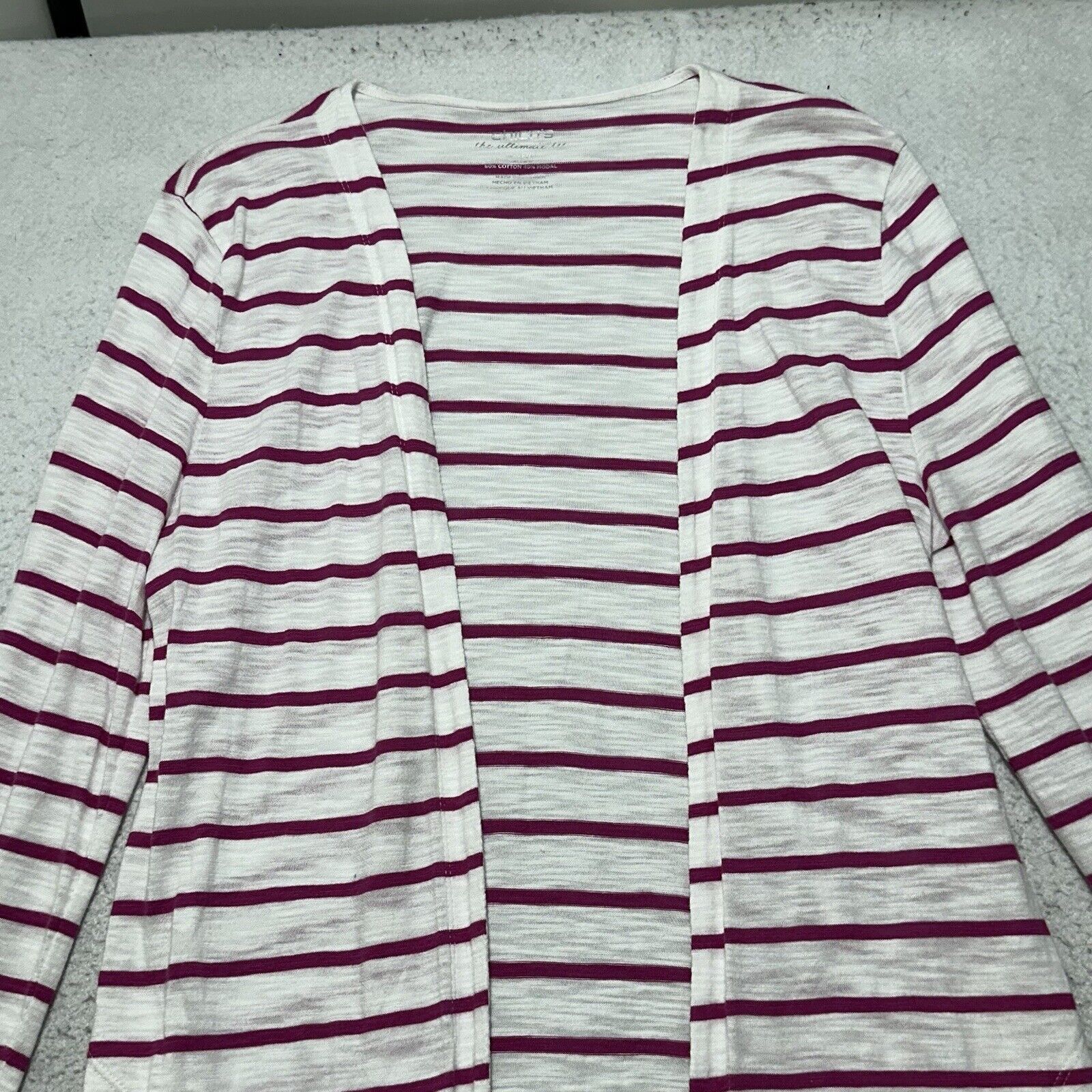 Chicos Chico's Small Cardigan Open Front Sweater White Pink Striped Size S / US 4 / IT 40 - 2 Thumbnail