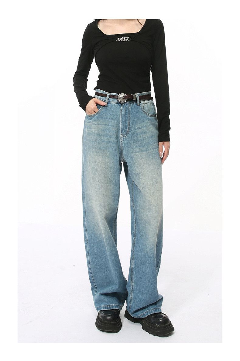 Japanese Brand Men's Japanese retro style wide-leg loose washed jeans Size US 32 / EU 48 - 1 Thumbnail