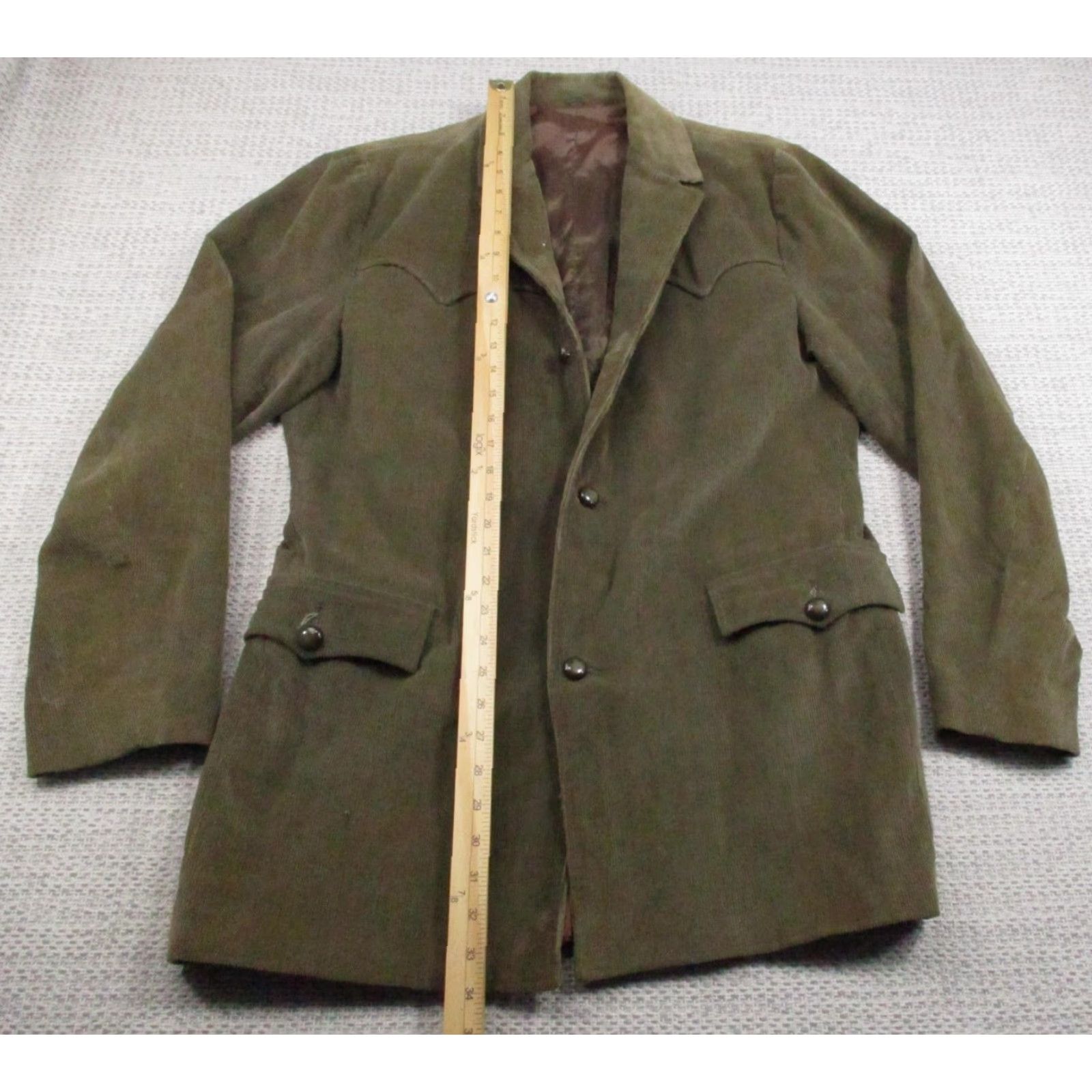Vintage VINTAGE Pioneer Wear Jacket Mens 42L Corduroy Western Sport Coat Long Green Olive Brown 70s Mens Size US XS / EU 42 / 0 - 7 Thumbnail