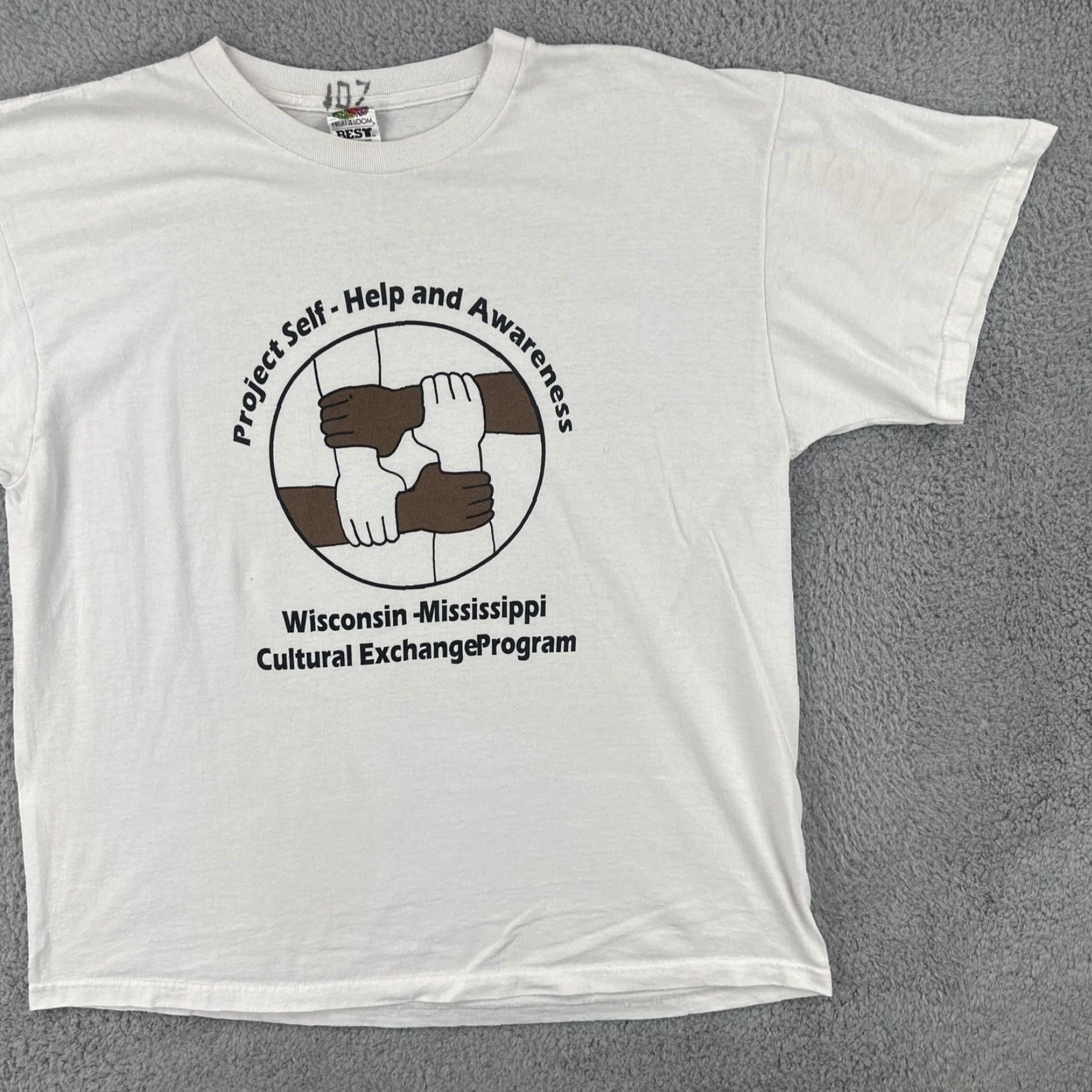 Fruit Of The Loom VINTAGE Fruit of the Loom White T Shirt Mens XL Wisconsin to Mississippi Cultural Exchange Graphic Tee 1990s Short Sleeve Cotton Size US XL / EU 56 / 4 - 2 Thumbnail