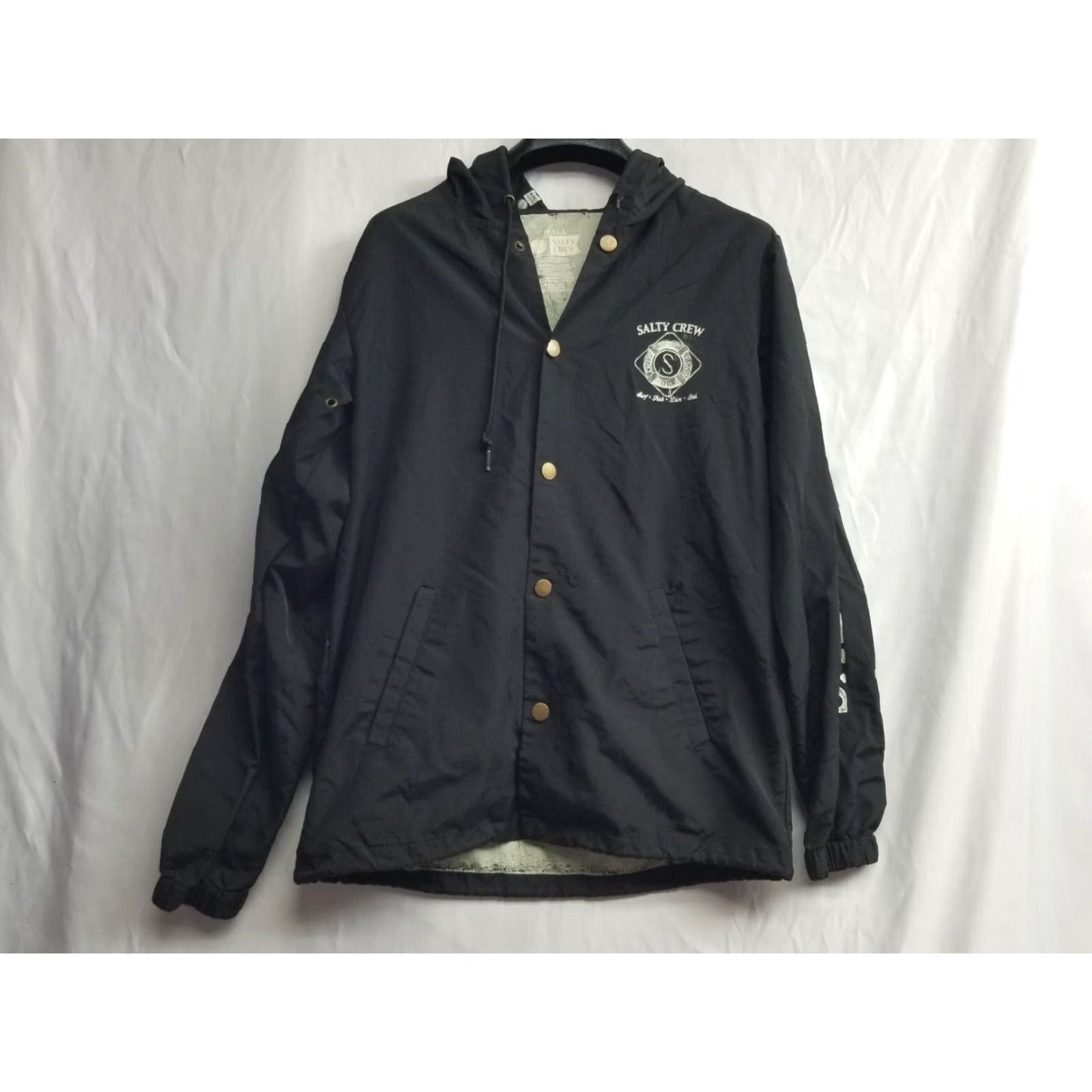 Vintage Salty Crew Windbreaker Jacket Black Nylon Size S Men Small Marlin Club Graphic Size US S / EU 44-46 / 1 - 2 Thumbnail