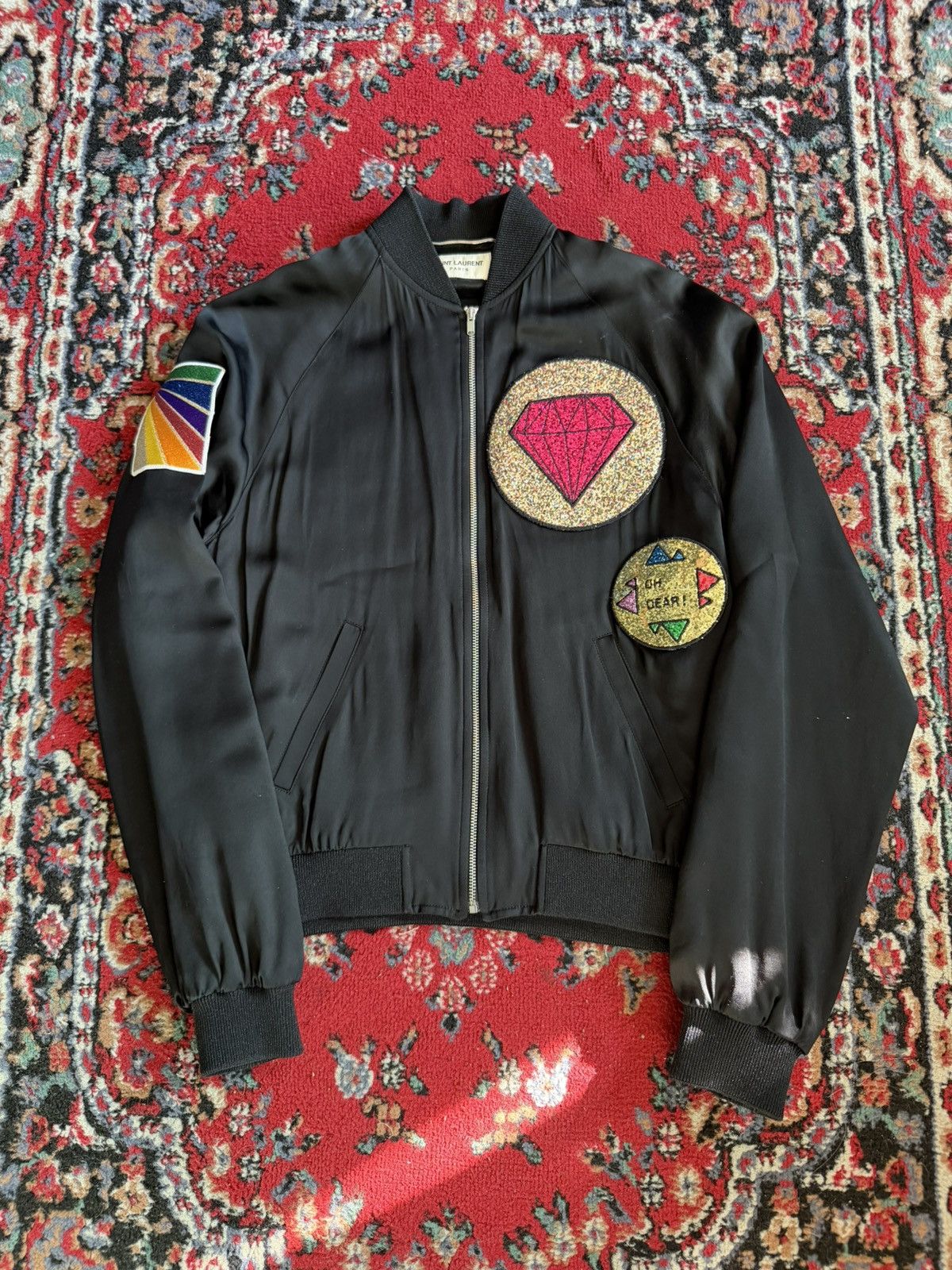 Saint Laurent Paris 2016 Glitter Diamond Patch Bomber Jacket Size US S / EU 44-46 / 1 - 1 Thumbnail