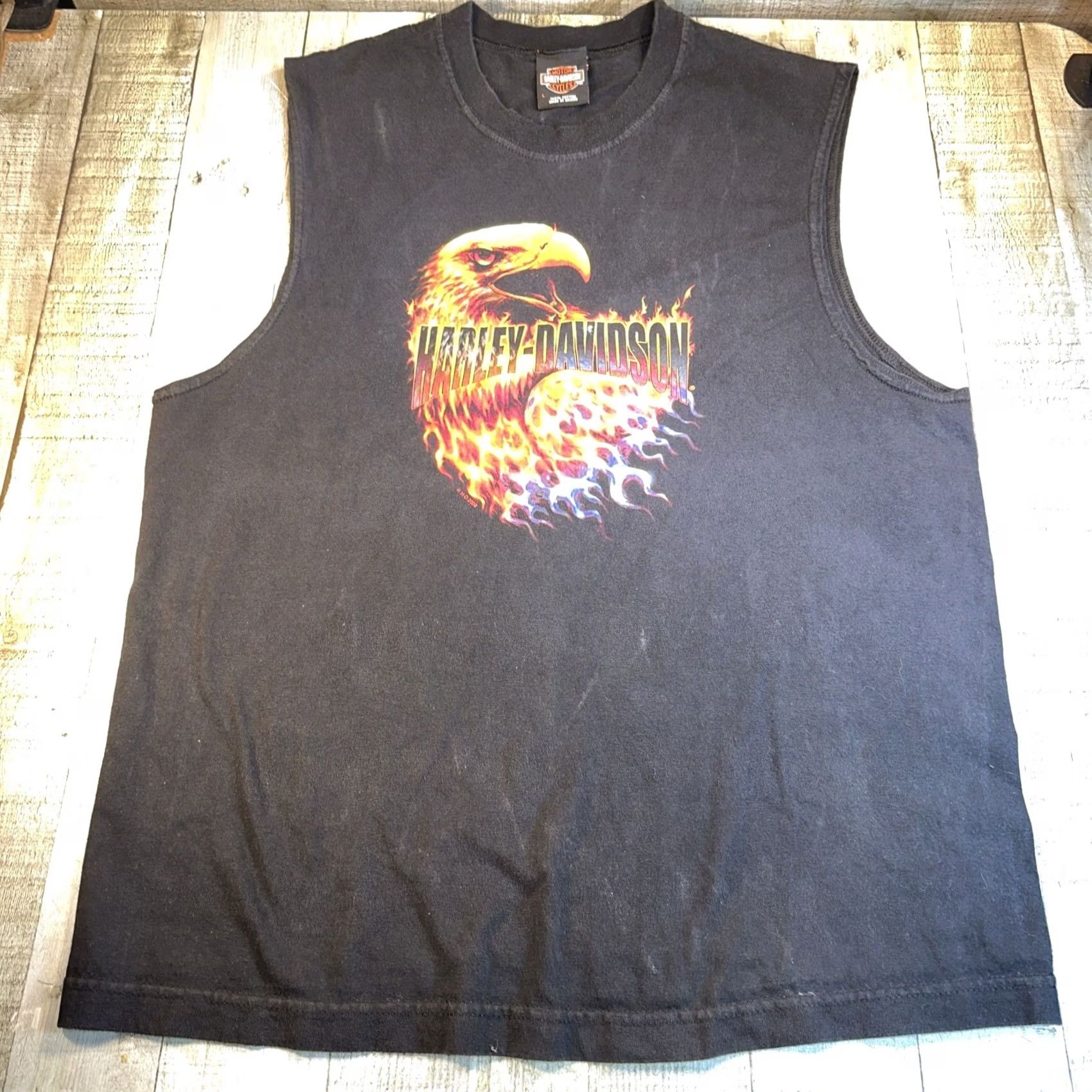 Harley Davidson Harley-Davidson T-Shirt Mens M Black Eagle Flames Sleeveless Y2K Vintage Logo 90s Biker Ride On Size US L / EU 52-54 / 3 - 2 Thumbnail