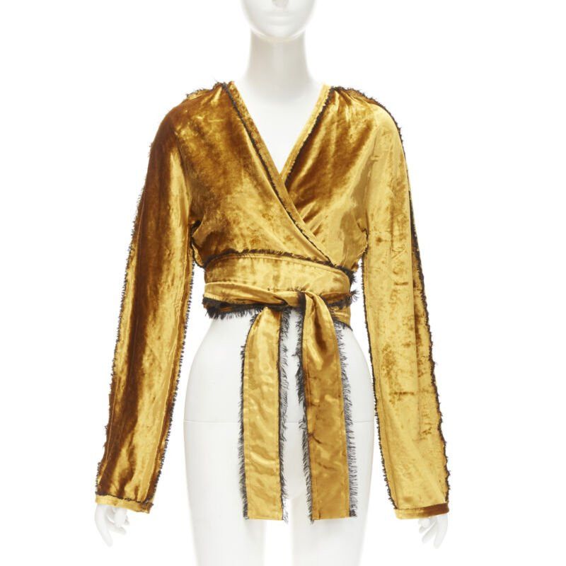 Other SID NEIGUM gold velvet black frayed seams wrap kimono robe jacket US2 S Size XS / US 0-2 / IT 36-38 - 1 Thumbnail