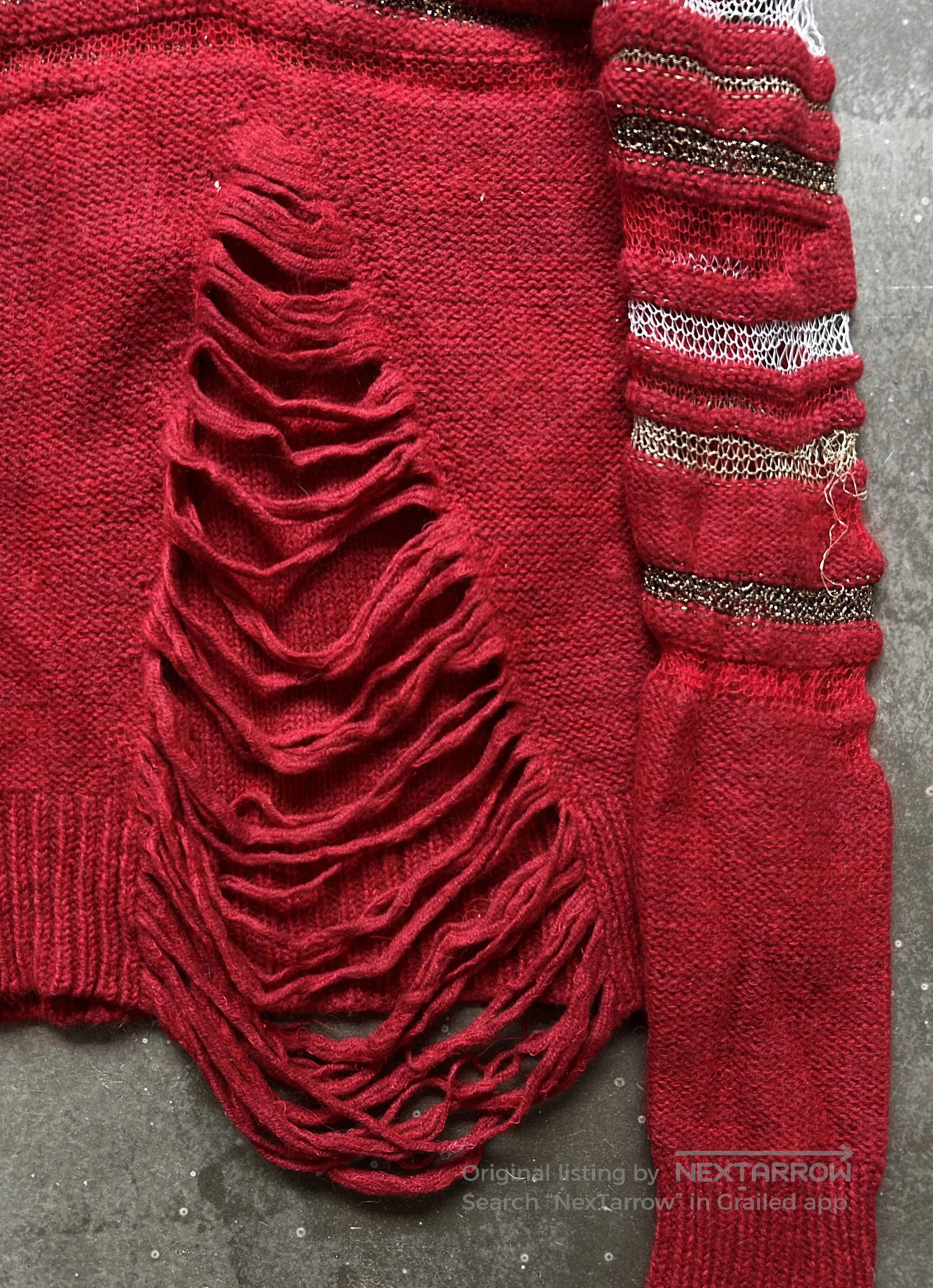 Nozomi Ishiguro red knit distressed long sleeve sweater. Size US M / EU 48-50 / 2 - 2 Thumbnail