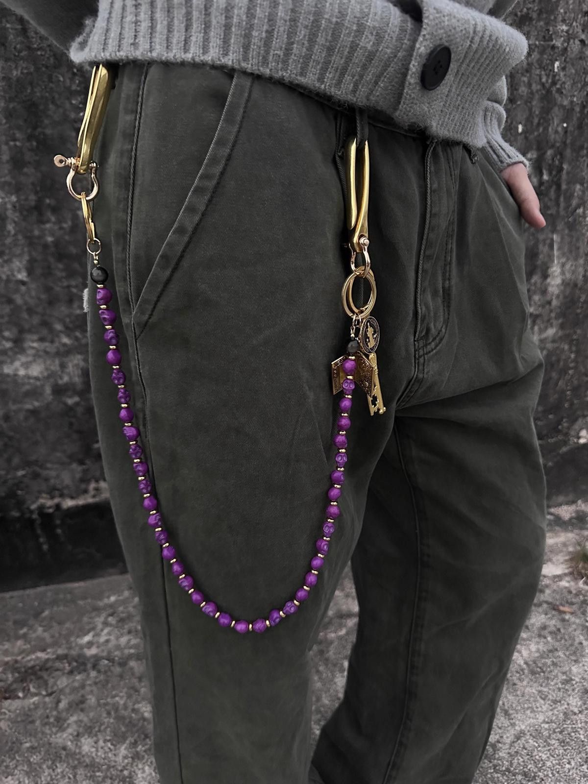 Jewelry Purple Black Gold Agate Wallet Chain, Jeans Chain Size ONE SIZE - 2 Thumbnail