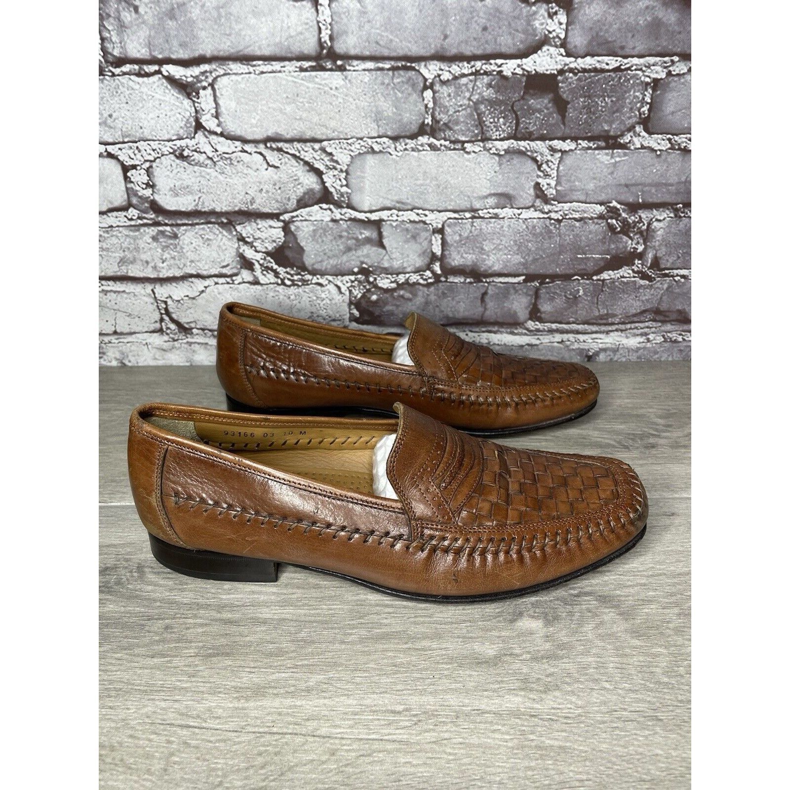 Other Brass Boot Brown Leather Basket Weave Loafers Dress Shoes Me Size US 10 / EU 43 - 24 Thumbnail