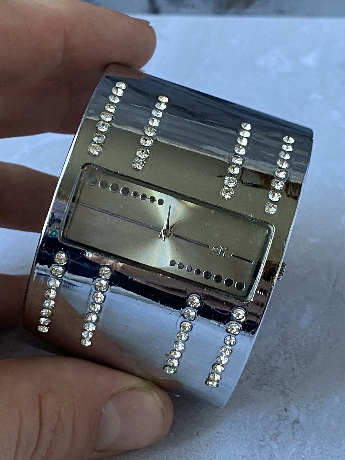Calvin Klein × Japanese Brand × Vintage Stylish Calvin Klein Watch with Rhinestone Cuff Bracelet Size ONE SIZE - 9 Thumbnail