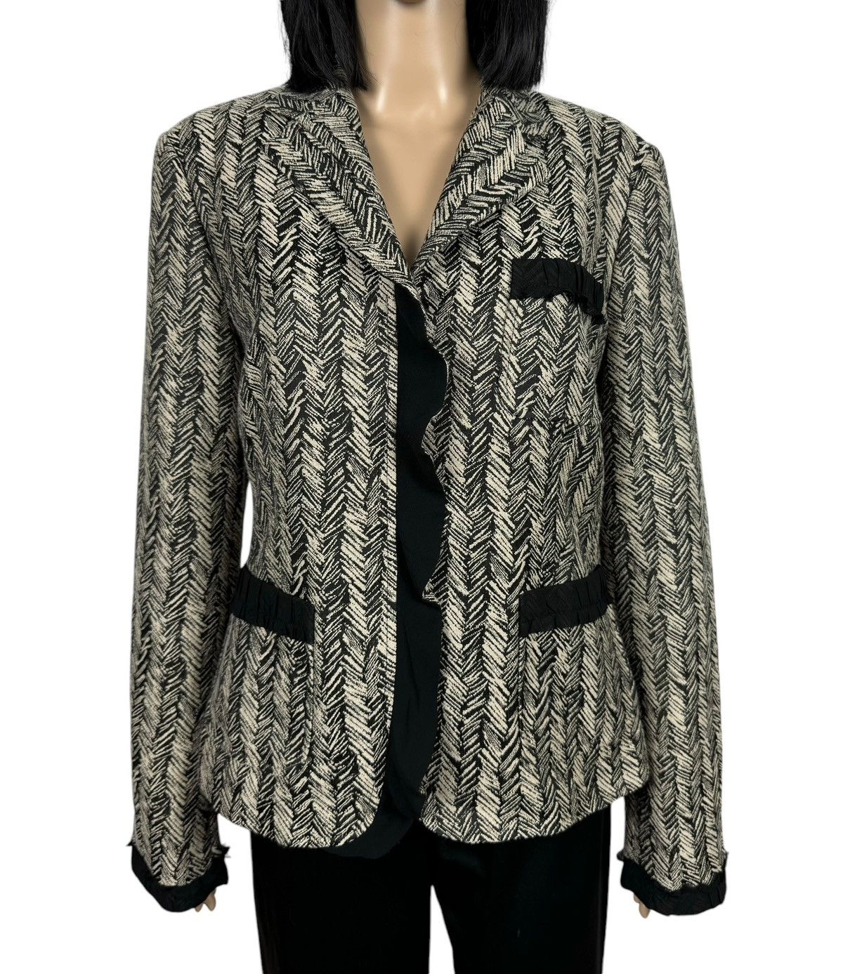 Weekend Max Mara Weekend Max Mara Herringbone Blazer Wool-Cotton Slik Trim Size XL / US 12-14 / IT 48-50 - 2 Thumbnail