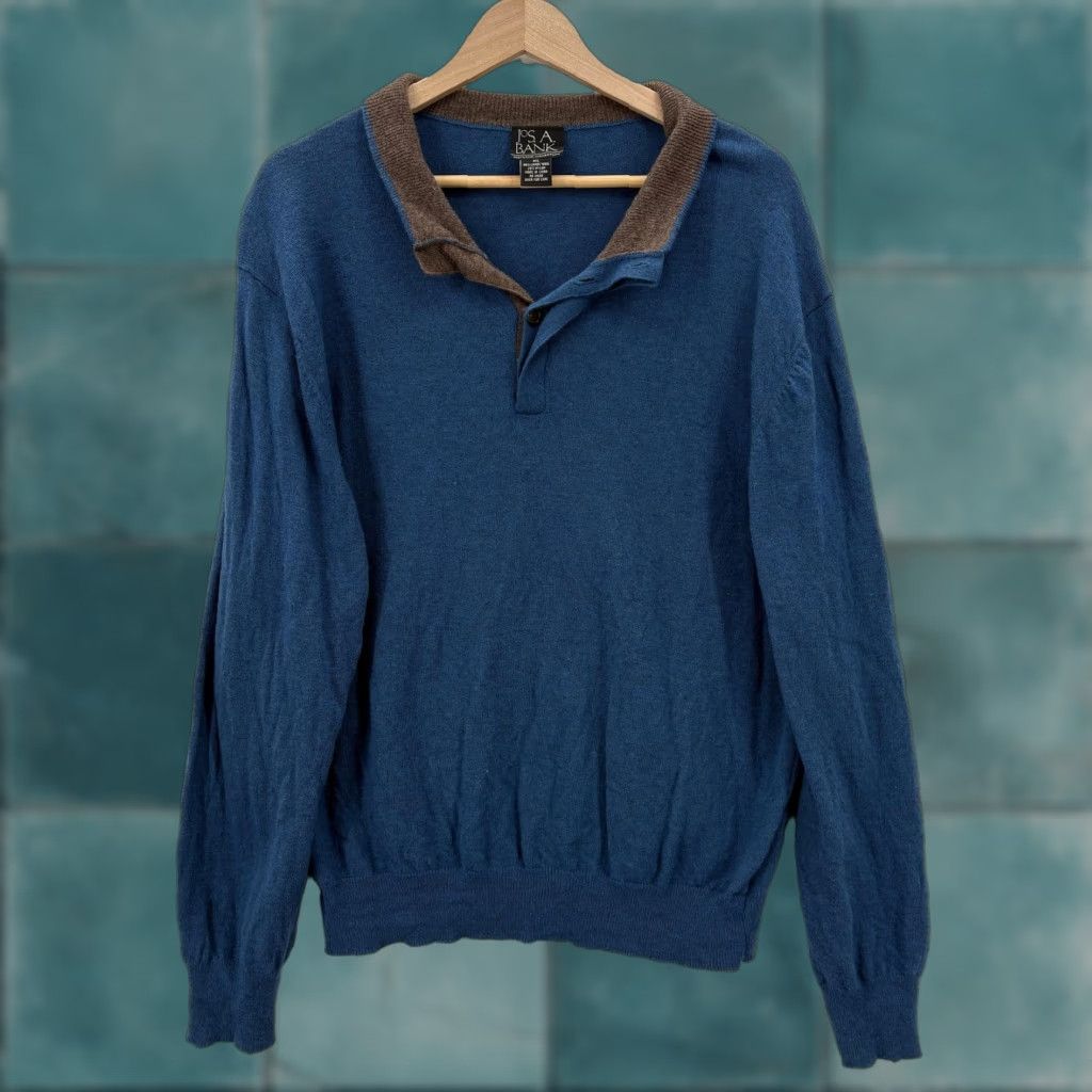 Jos. A. Bank Jos. A. Bank Sweater Mens XL Blue Wool Nylon Pullover Long Sleeve Knitted Knit Collared Button Solid Wool Blend Pullover XL Mens Blue Size US XL / EU 56 / 4 - 1 Thumbnail