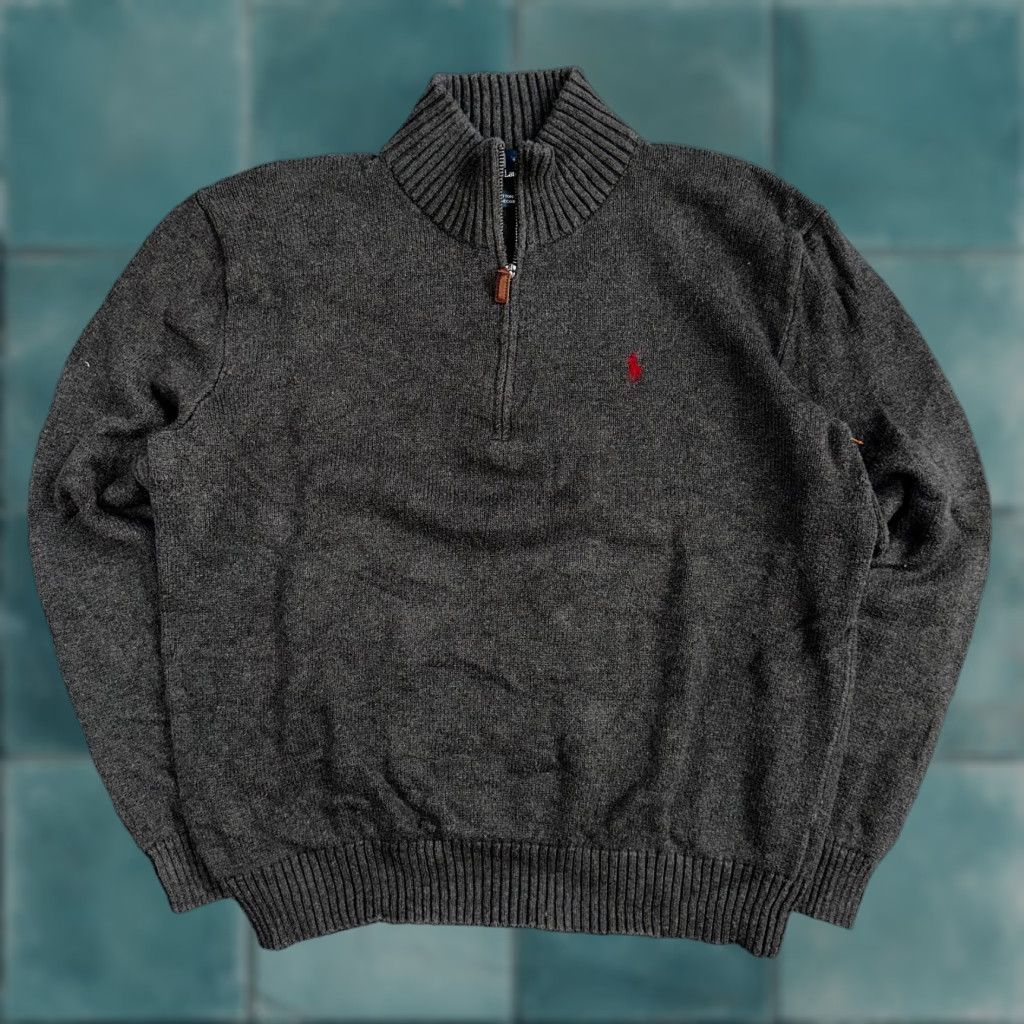 Ralph Lauren Polo Ralph Lauren Sweater L Gray Cotton Long Sleeve Mock Neck Quarter Zip VTG Size US L / EU 52-54 / 3 - 1 Thumbnail