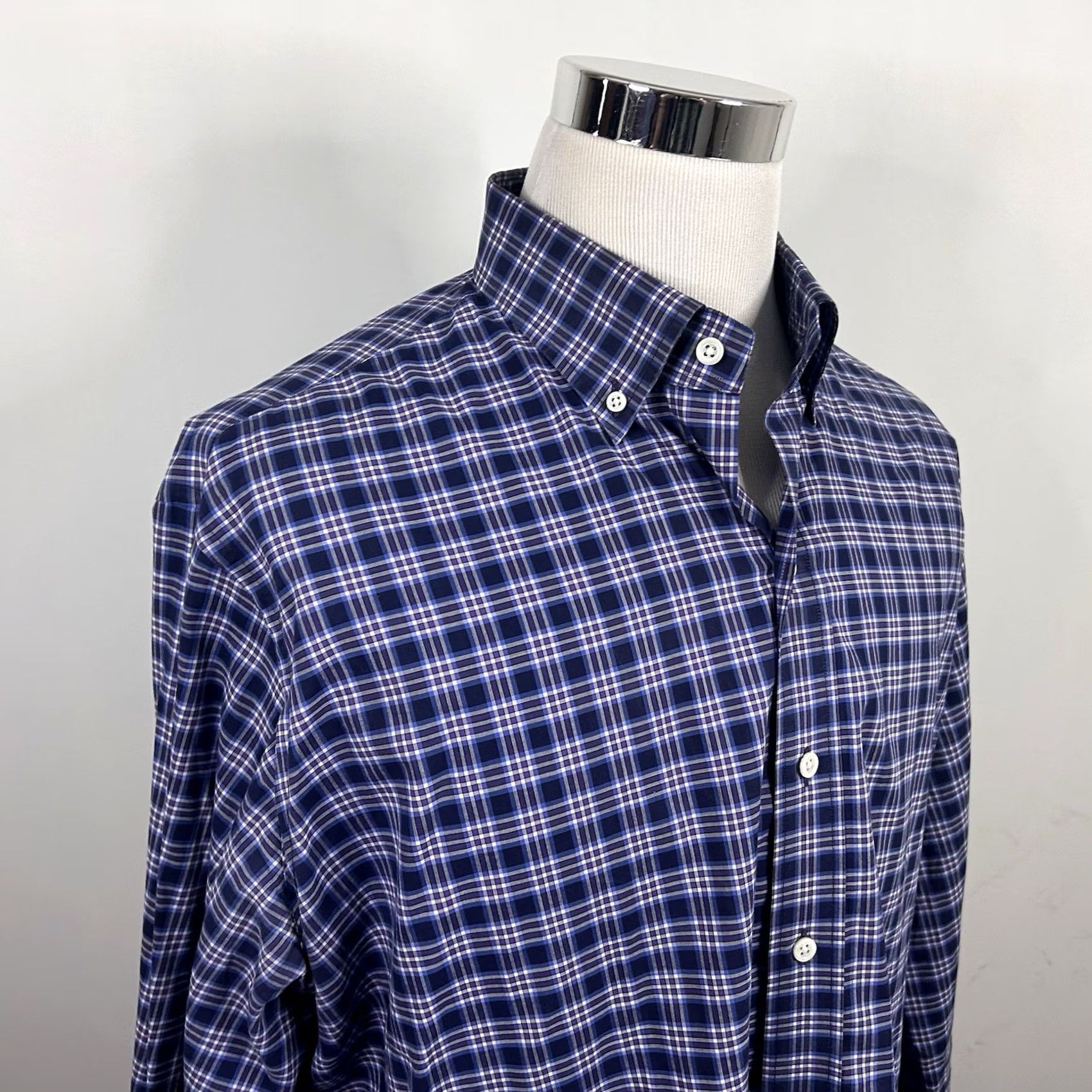 Vintage Ledbury Dress Shirt Blue Purple Plaid 18 37 100% Cotton Button-Down Formal Shirt Mens Regular Collar Down Size 48R - 2 Thumbnail