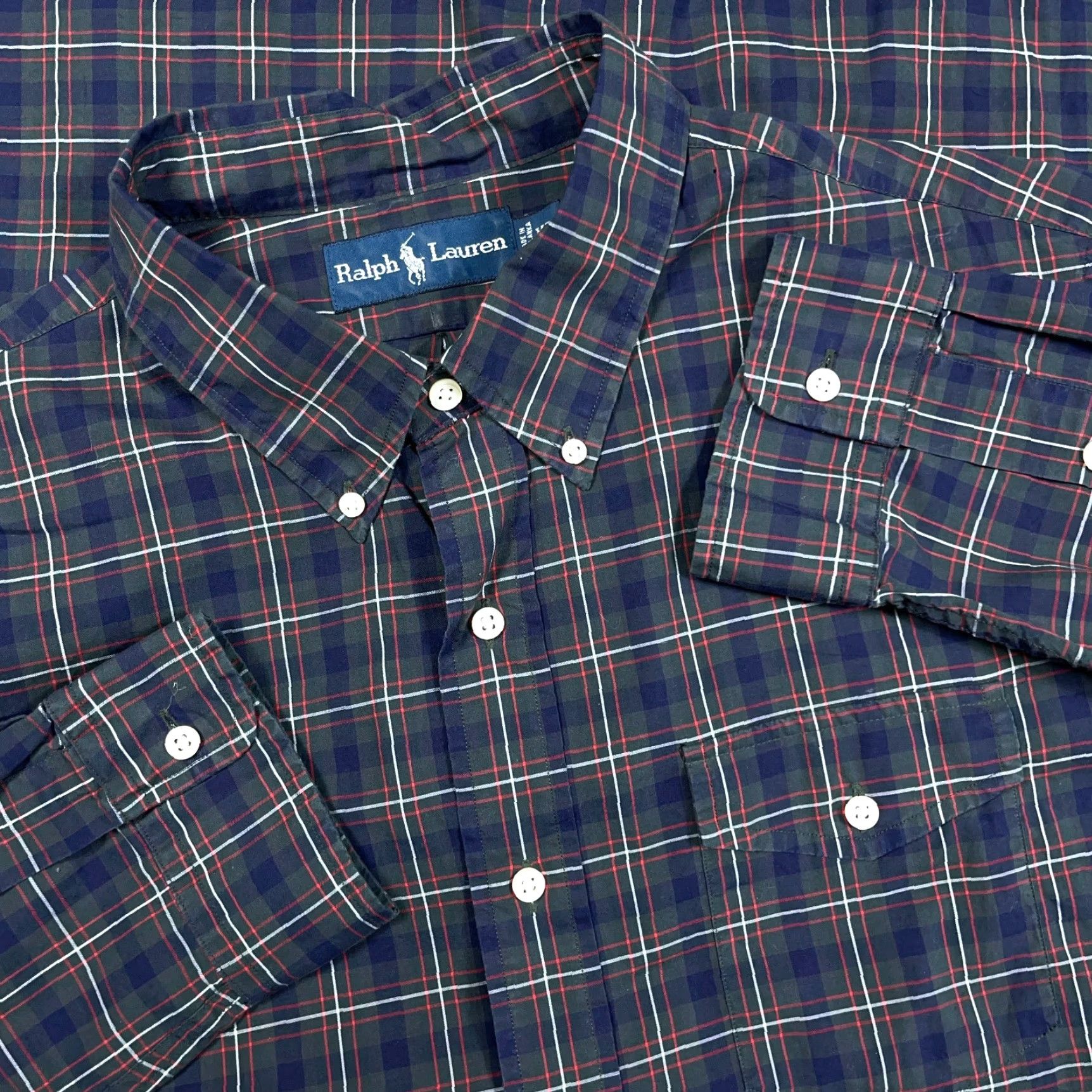 Ralph Lauren Ralph Lauren Shirt Men XL Blue Green Plaid Button Up Dress Poplin Flap Pocket Size 46R - 2 Thumbnail