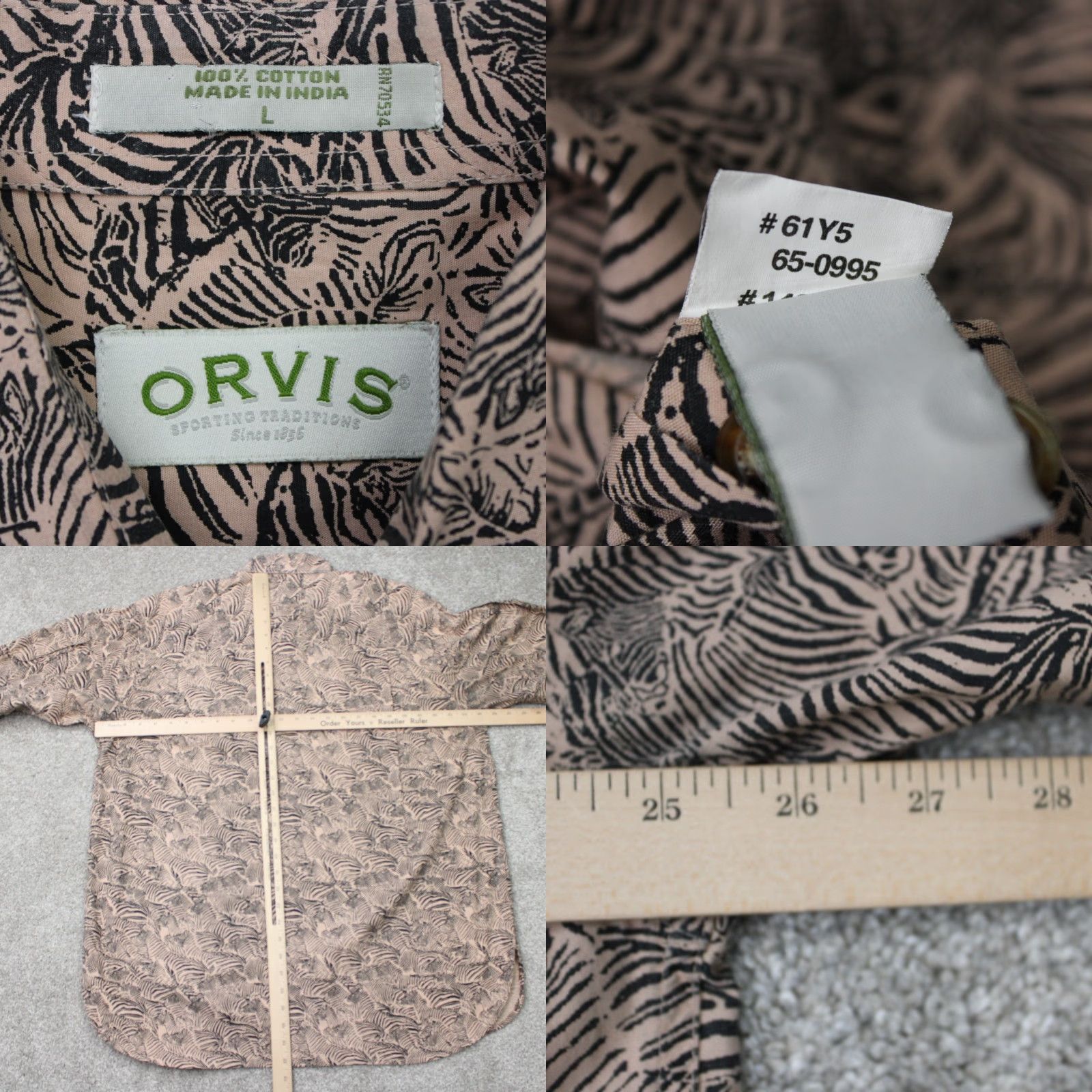 Orvis Orvis Shirt Mens Large Beige/Black Geometric 100% Cotton Long Sleeve Button-Up Shirt Mens L Geometric Pattern Fall Spring Summer Winter Vintage: No Size US L / EU 52-54 / 3 - 8 Thumbnail