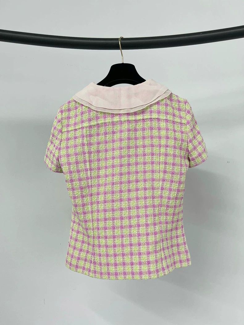 Chanel Chanel 25S pink plaid doll collar short-sleeved jacket Size XS / US 0-2 / IT 36-38 - 2 Thumbnail