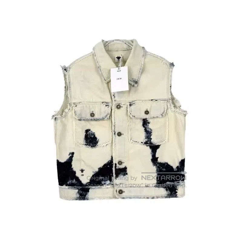 Dior Dior Beige embroidered bee fur edge denim vest Size XXS / US 00 / IT 34 - 1 Thumbnail