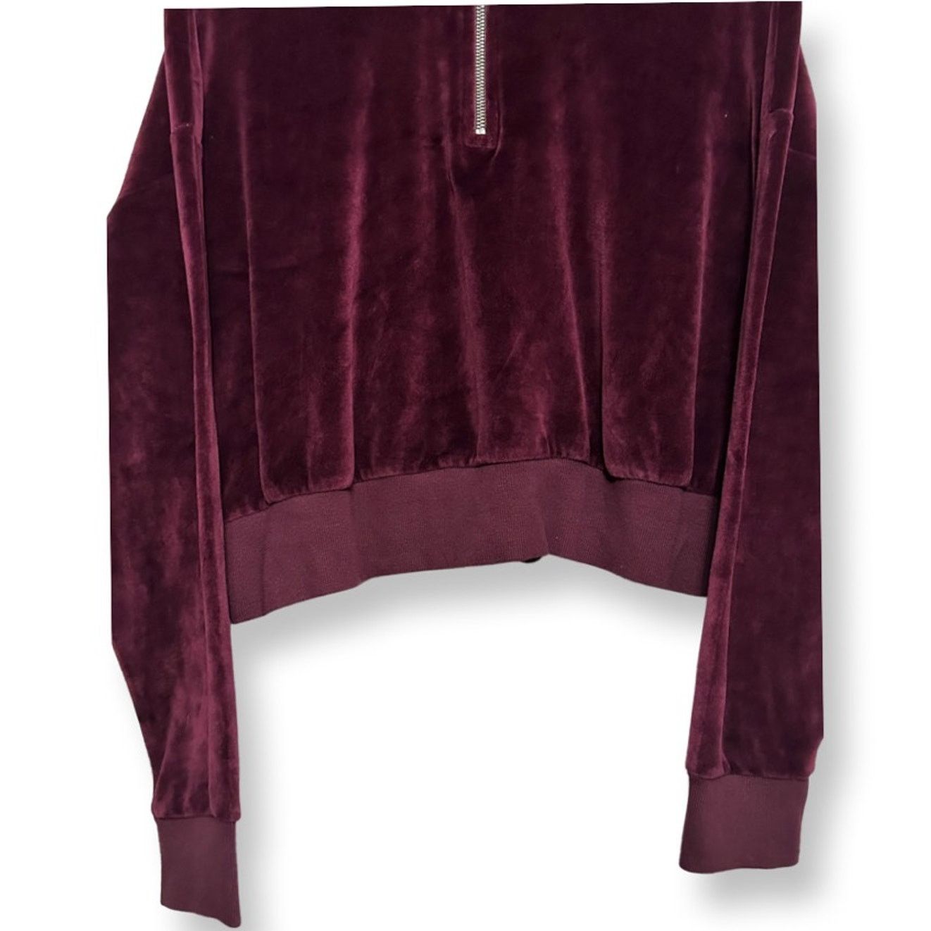 Other Abound Cropped Sweatshirt Velvet 1/4 Zip Maroon Size 1X NWOT Size XL / US 12-14 / IT 48-50 - 3 Thumbnail