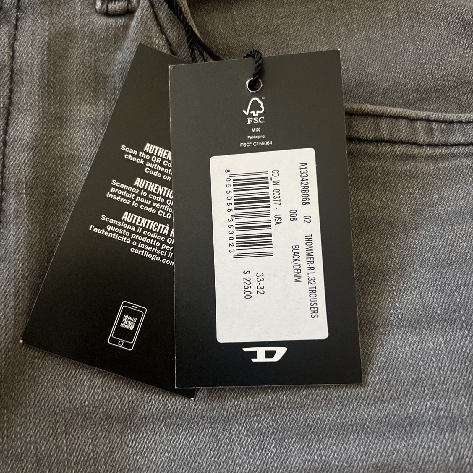Diesel Diesel Mens Thommer Slim Fit Jeans RB068 Grey Size 33/32 Size US 33 - 7 Thumbnail