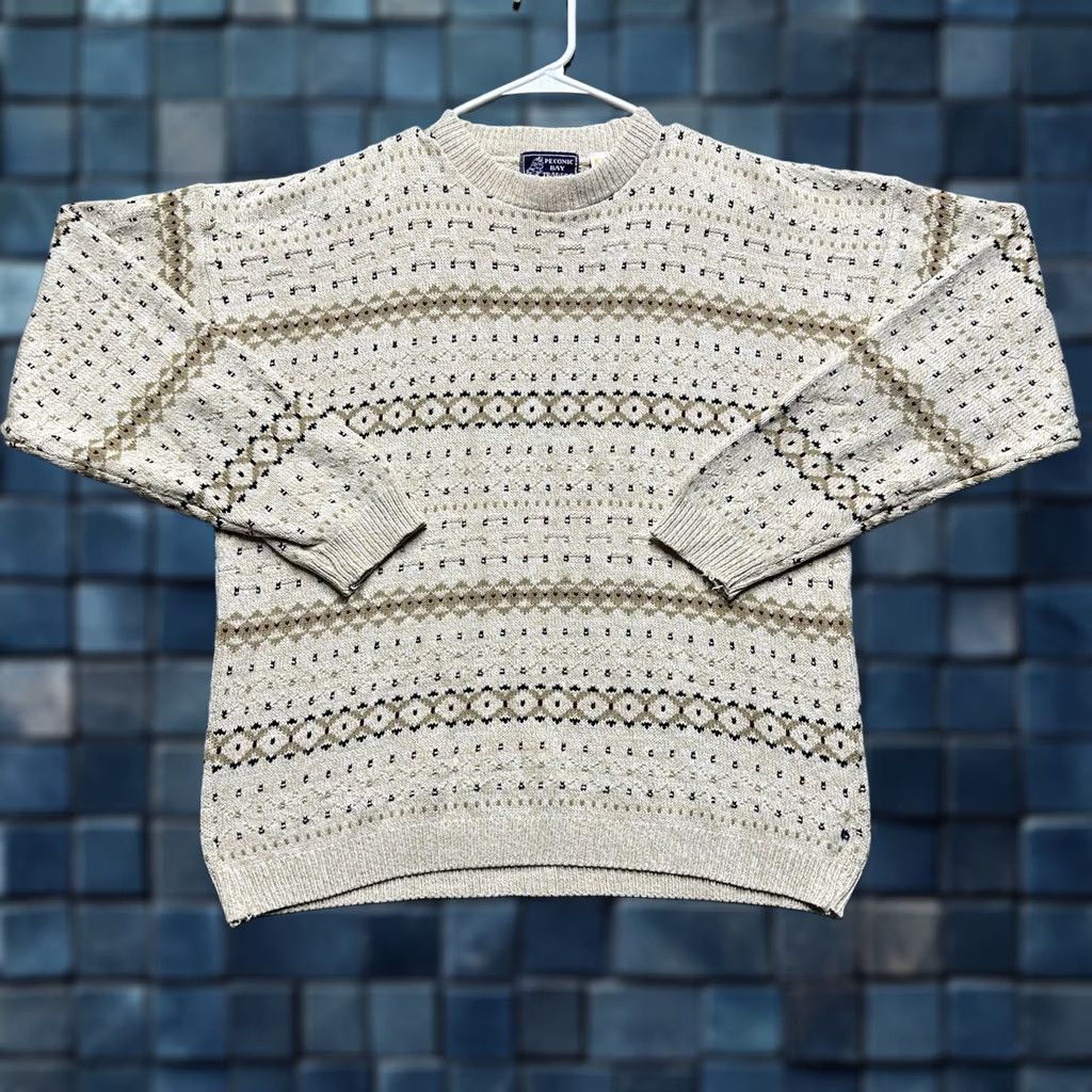 Vintage Vintage Peconic Bay Traders Sweater Mens Medium Geometric Knit Beige USA GUC Size US M / EU 48-50 / 2 - 1 Thumbnail