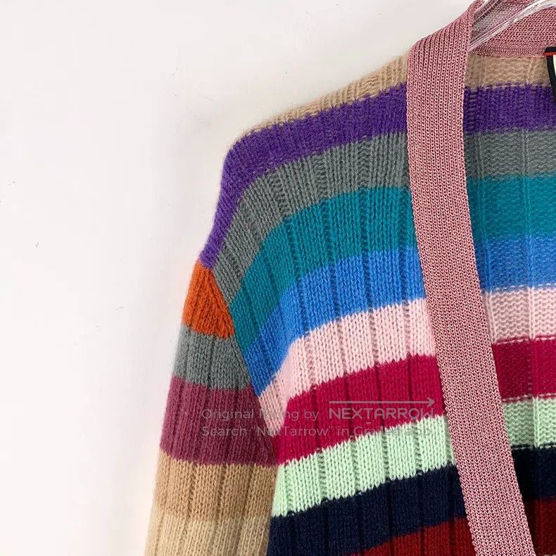 Gucci Gucci Colourful striped cashmere V-neck single-breasted lo Size S / US 4 / IT 40 - 3 Thumbnail