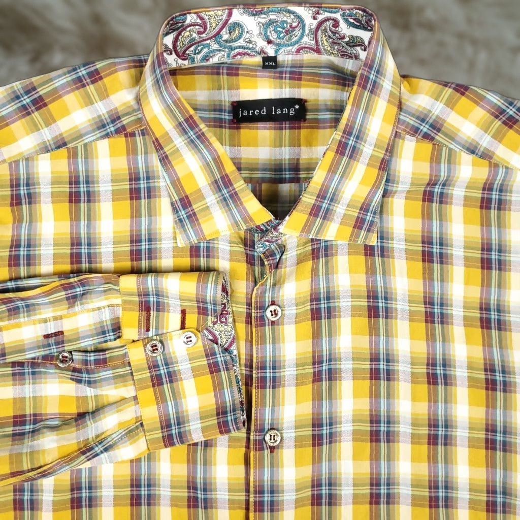 Jared Lang Jared Lang Yellow Plaid Button-Up Shirt 2XL Men’s Long Sleeve Cotton Casual Fit Shirt Mens Size 2XL Yellow Plaid Casual Button-Front Men’s Shirt Size US XXL / EU 58 / 5 - 1 Thumbnail